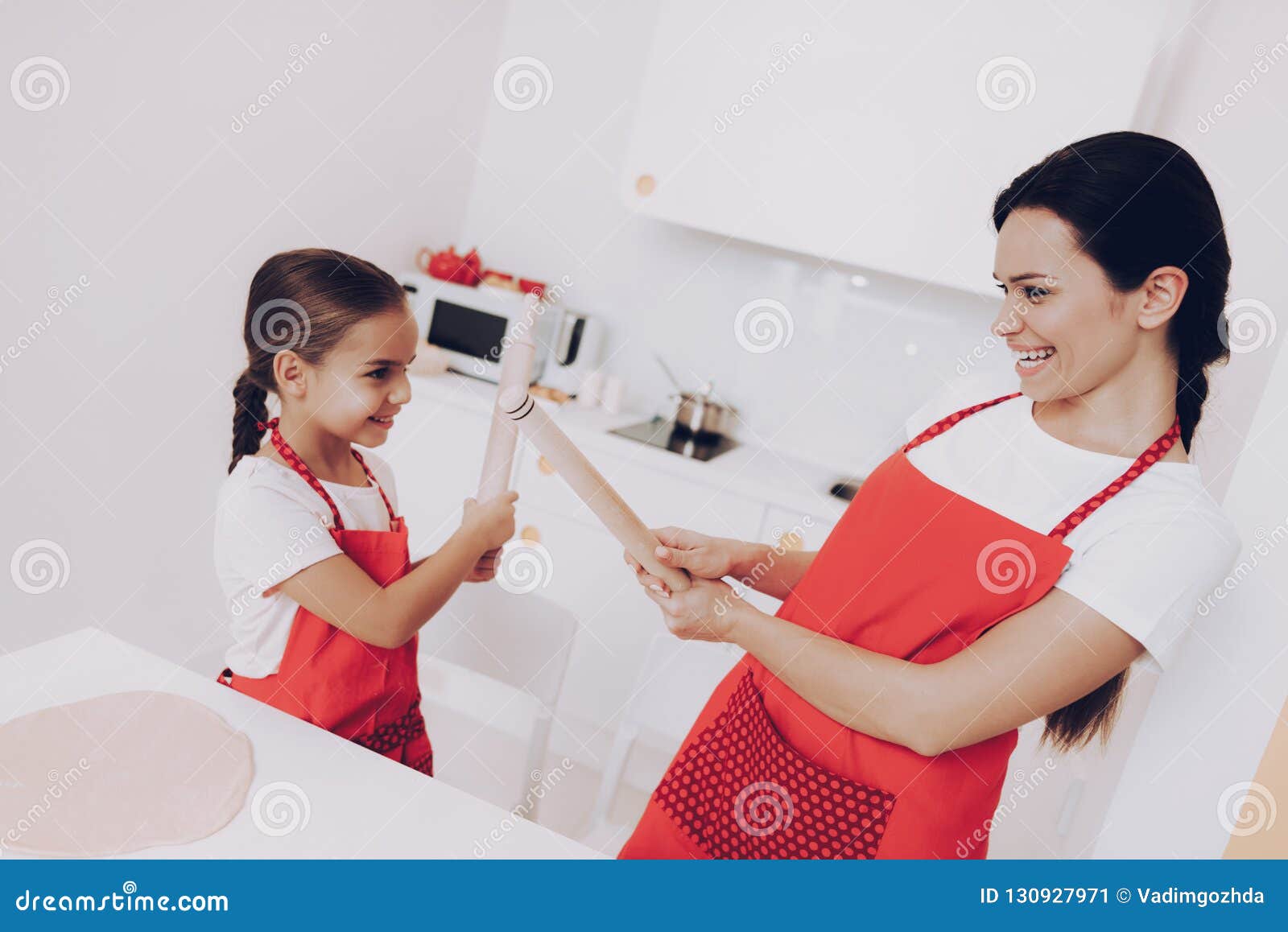 Daughter Fight With Mom Rolling Happy Family Time Stock Image I