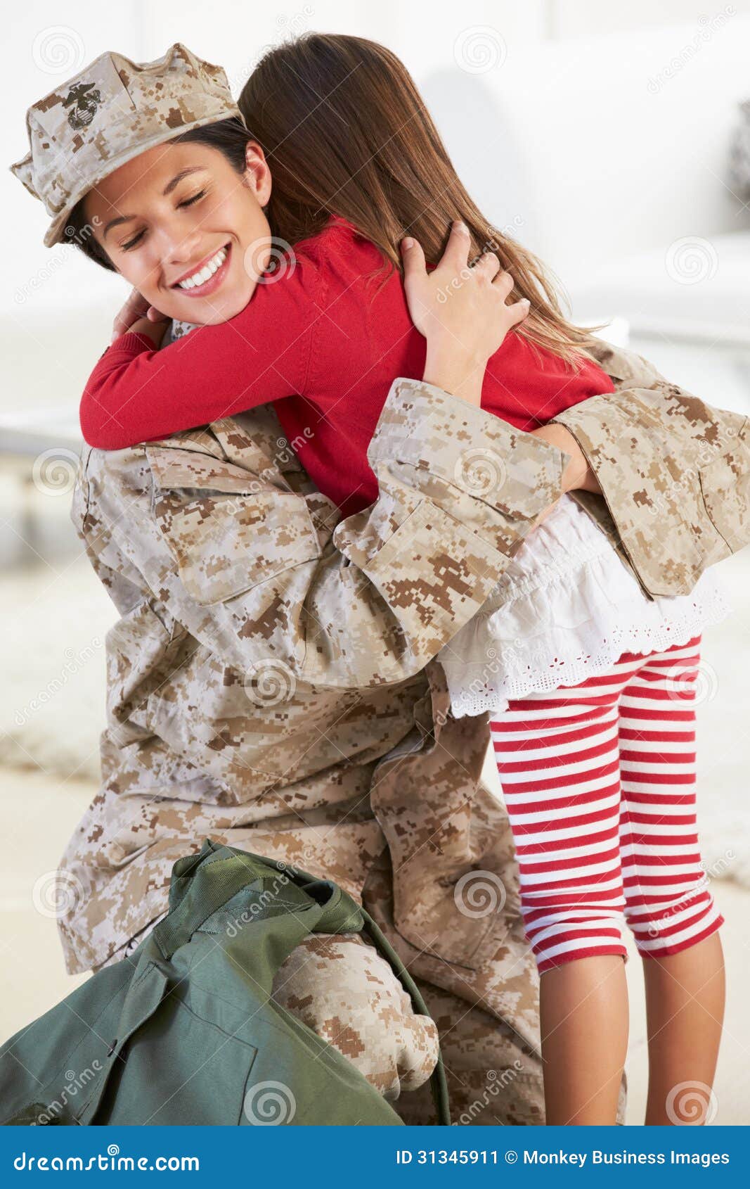 Daughter Greeting Military Mother Home On Leave Stock Image Image Of