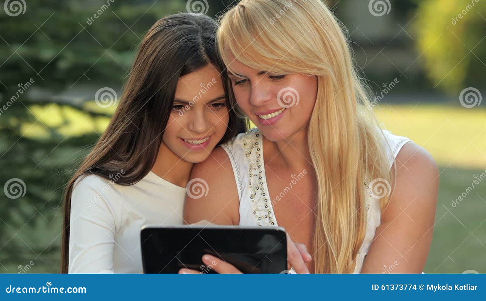 Daughter with Her Mother Used a Tablet Stock Footage - Video of lady ...