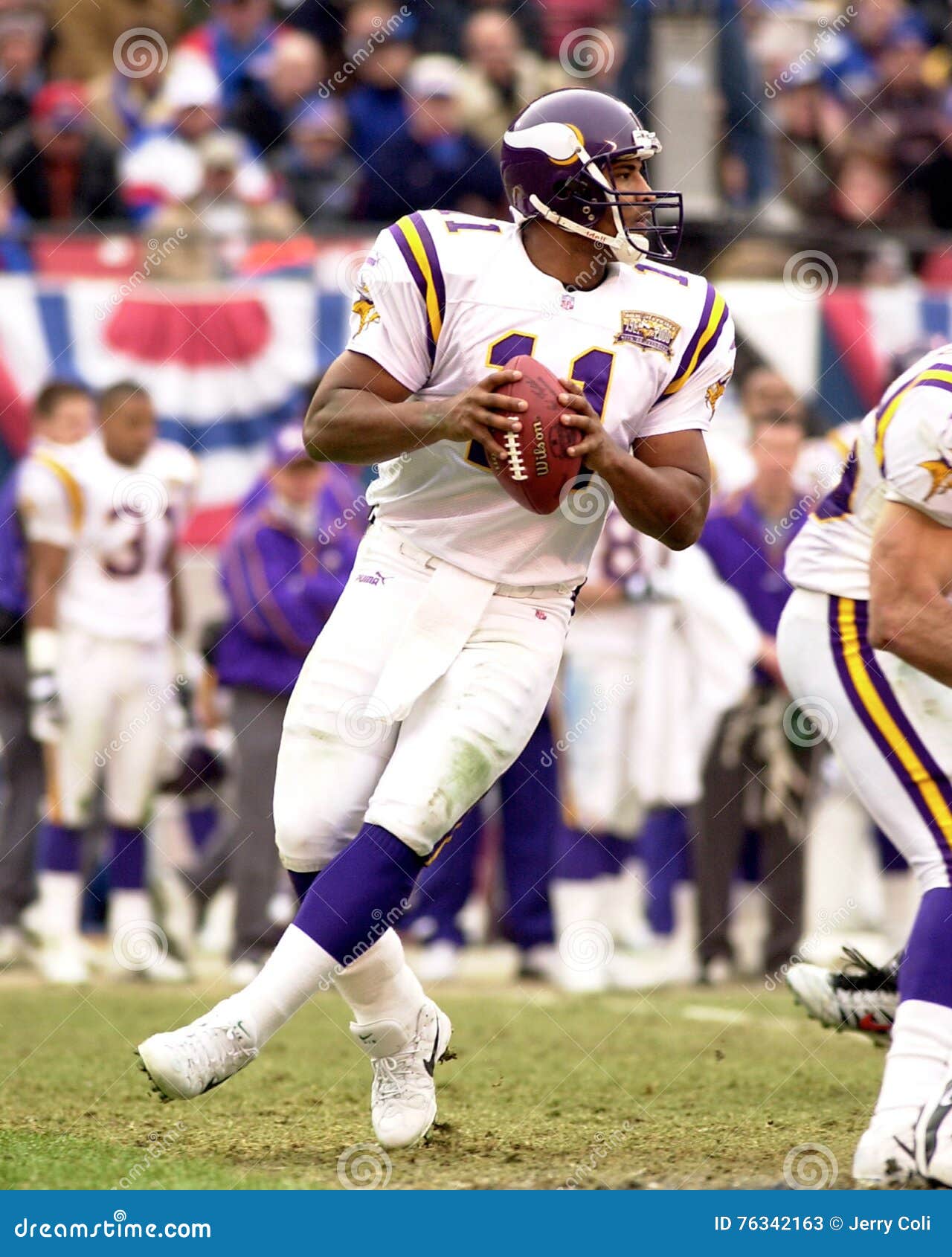 Quarterback Daunte Culpepper of the Minnesota Vikings in game action at the National Football League Championship game. The New York Giants went on to defeat the Minnesota Vikings in the NFC Championship by a score of 41 to 0 on 01/14/01.