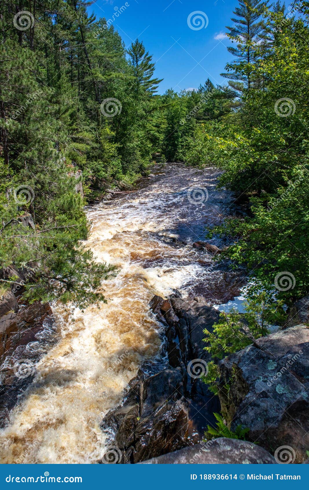 dave`s falls in marinette county, amberg, wisconsin june 2020 on the pike river