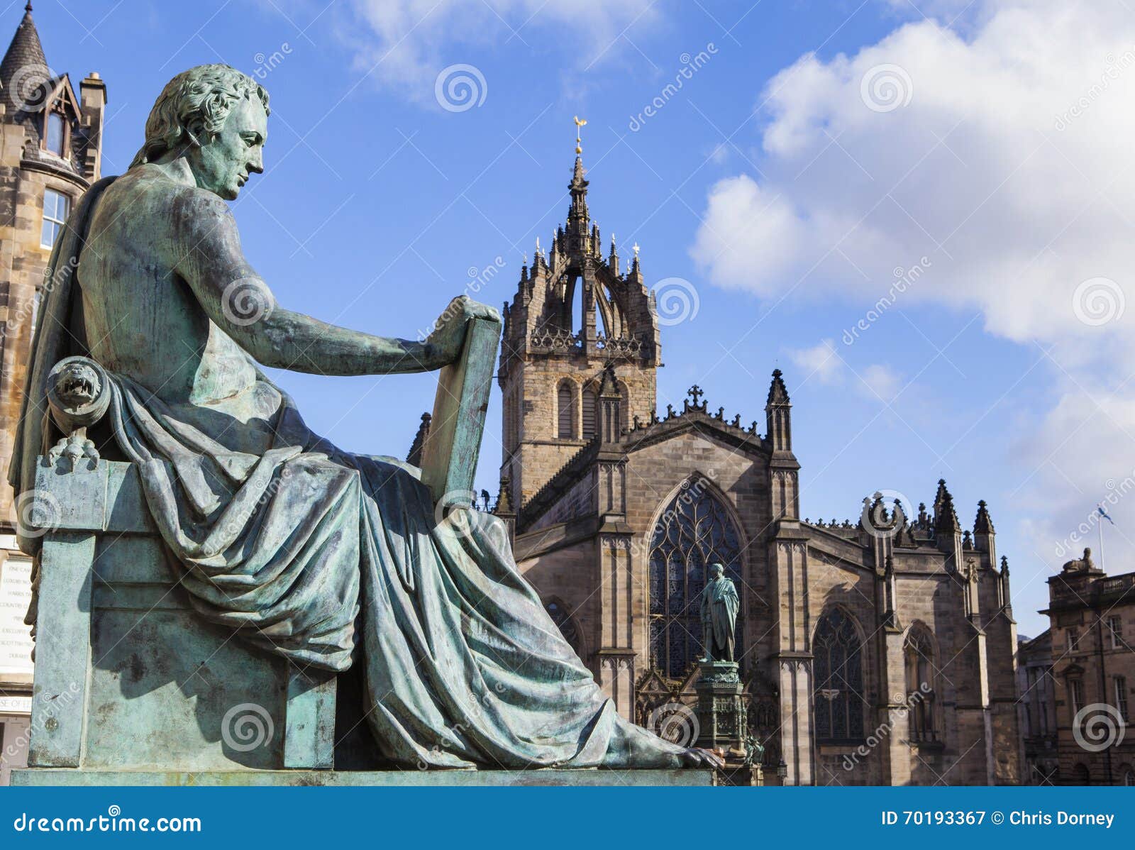 David Hume Statue and St Giles Cathedral in Edinburgh Stock Image