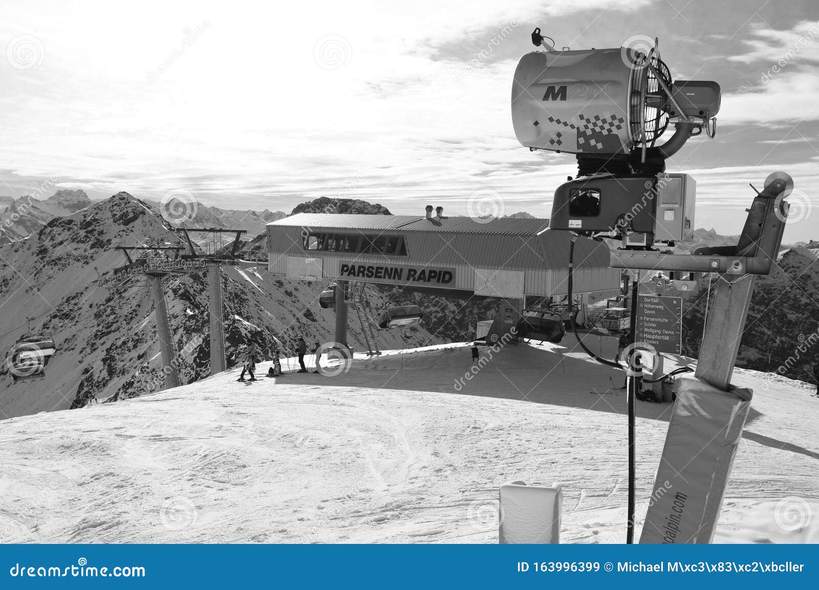 davos: due to the global clima change snow machines have to provide the ski-areas with artificial snow