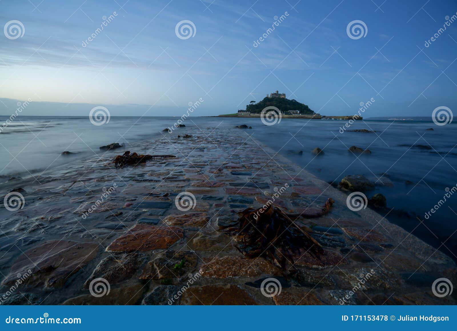 dawn breaking at st michael`s mount, mounts bay, cornwall