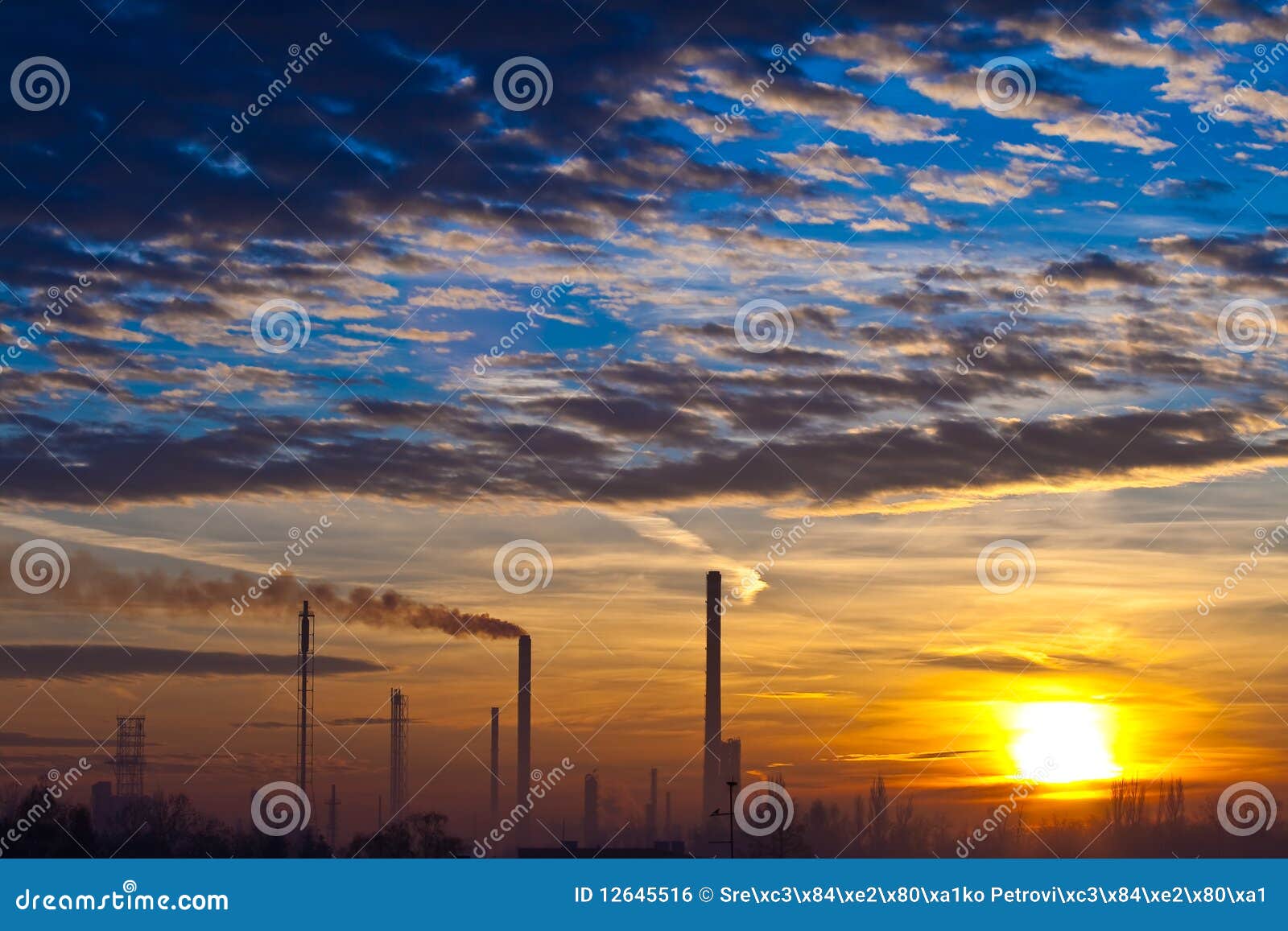 Dawn in industrial zone stock photo. Image of warming 12645516
