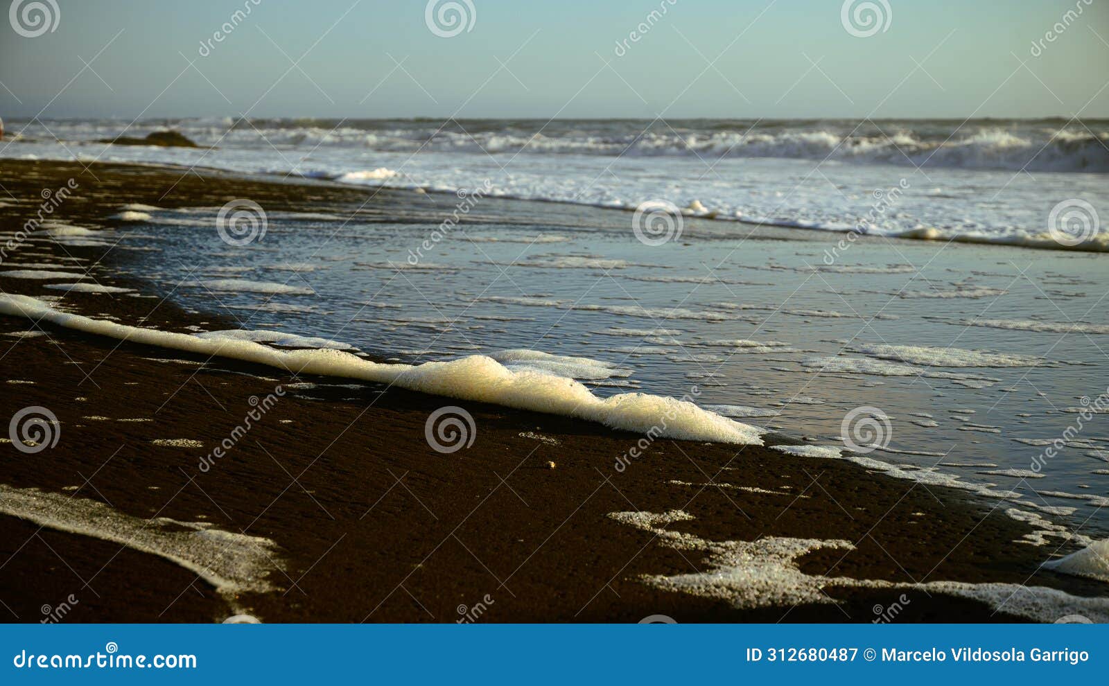 foam on the sand on the extensive beach