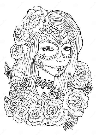 Day of the Dead Coloring Pages for Adults Stock Vector - Illustration ...