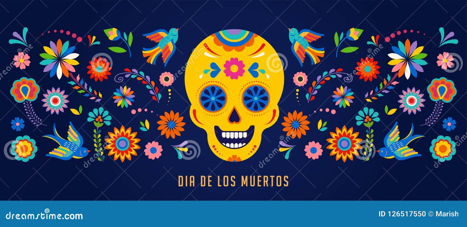 day of the dead, dia de los muertos background, banner and greeting card concept with sugar skull.