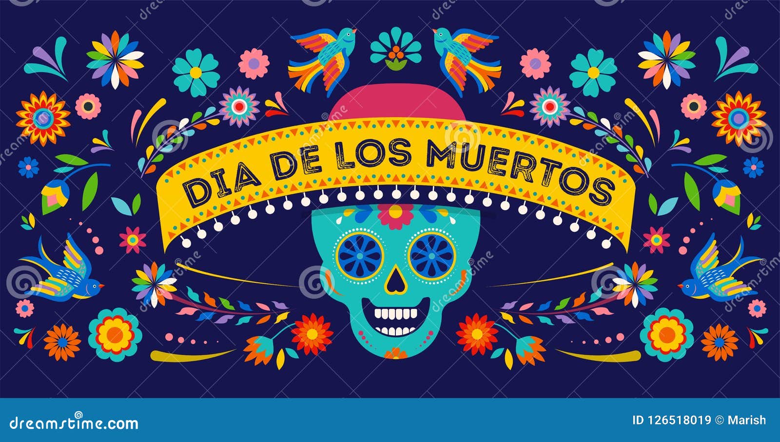 day of the dead, dia de los muertos background, banner and greeting card concept with sugar skull.