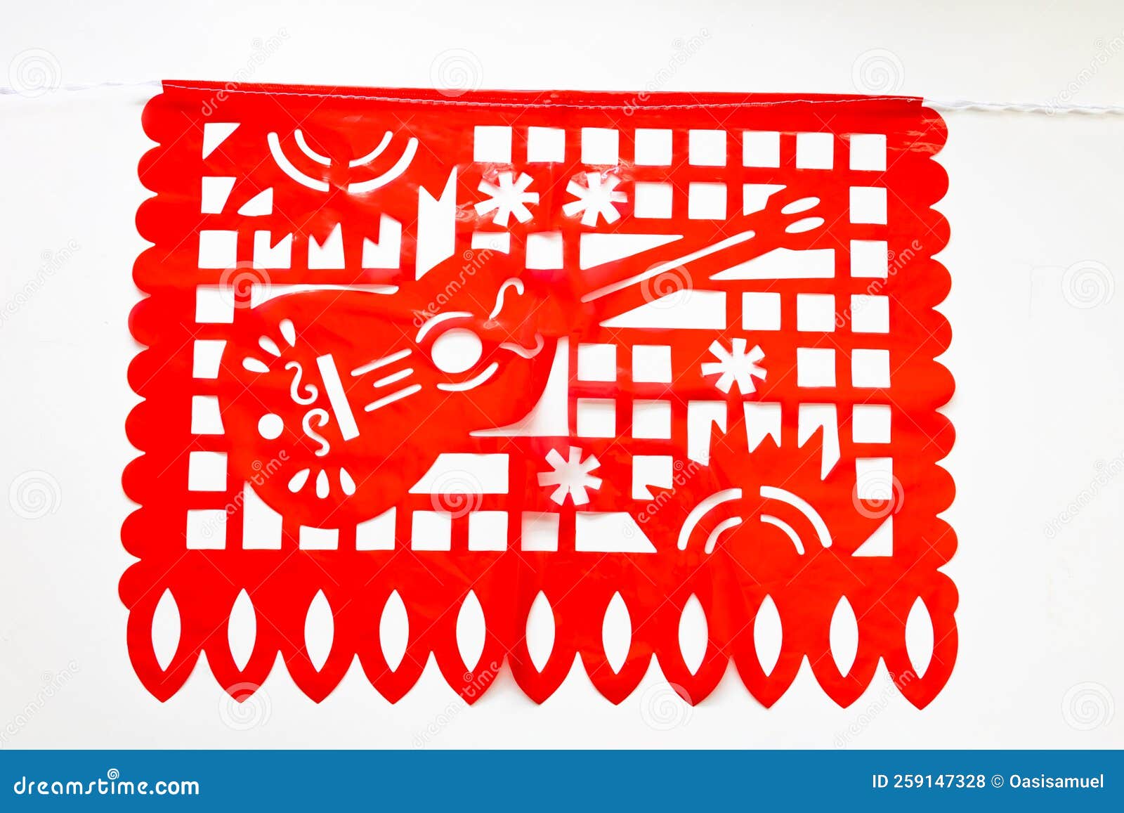 day of the dead, papel picado with a guitar red traditional mexican paper cutting flag.