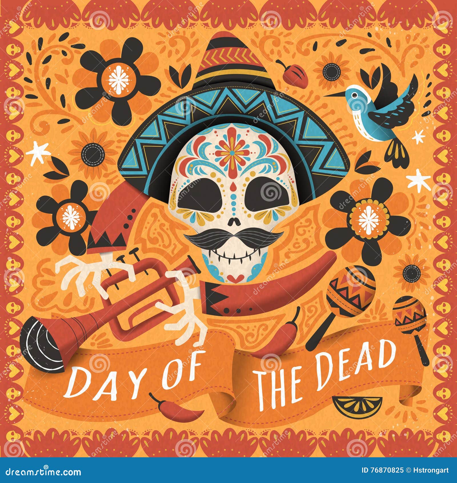 Day Of The Dead Poster With Traditional Cempasuchil Flowers Used For