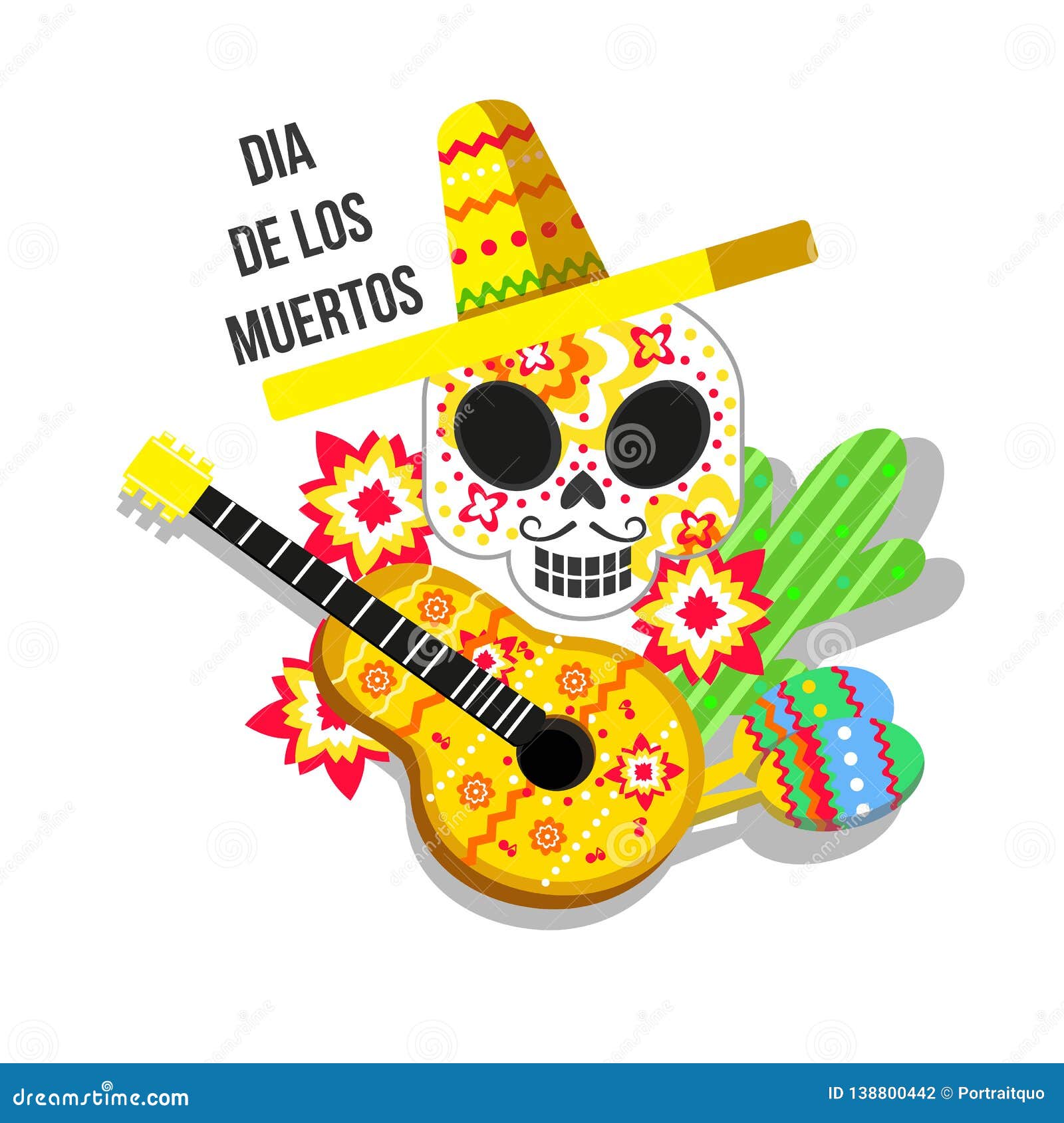 The Day Of The Dead With Spanish Attributes Stock Illustration the-day-of-the-dead-with-spanish-attributes-stock-illustration