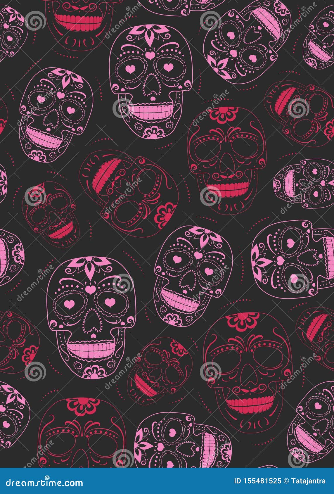 Day of the Dead Sugar Skull with Floral Ornament and Flower Seamless  Pattern on Black Background. Halloween Skull Pattern Stock Vector -  Illustration of ghost, holiday: 155481525