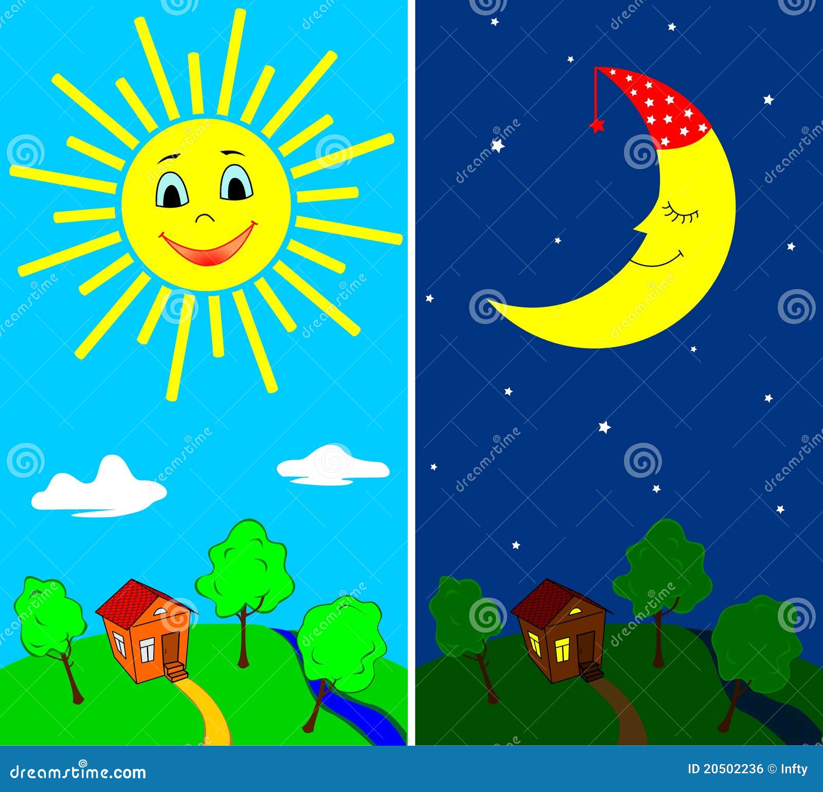 Day and night stock vector. Image of bright, moon, countryside - 20502236