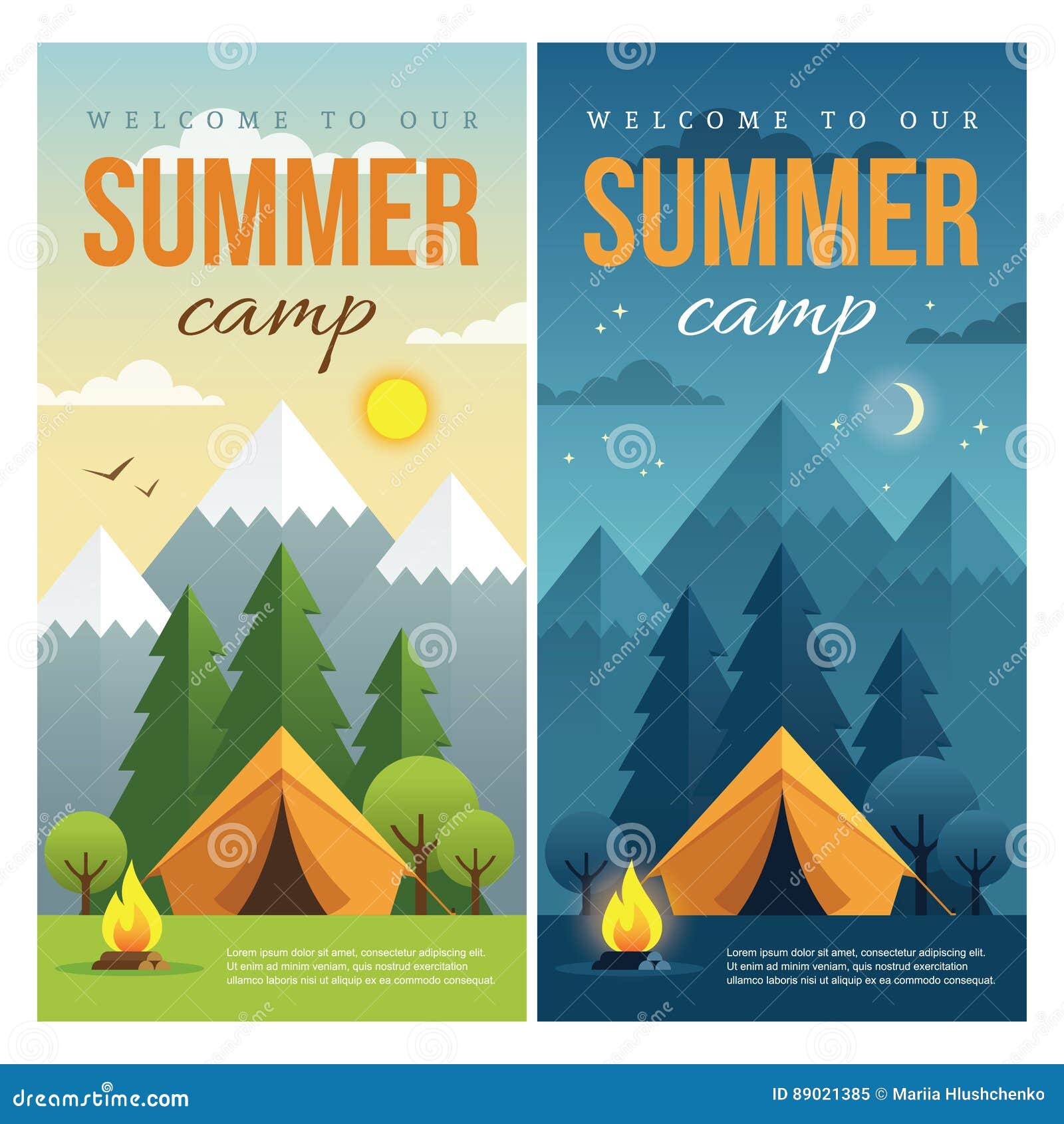 Day And Night Summer Camp Banners Stock Vector Illustration Of Survival Climbing 89021385