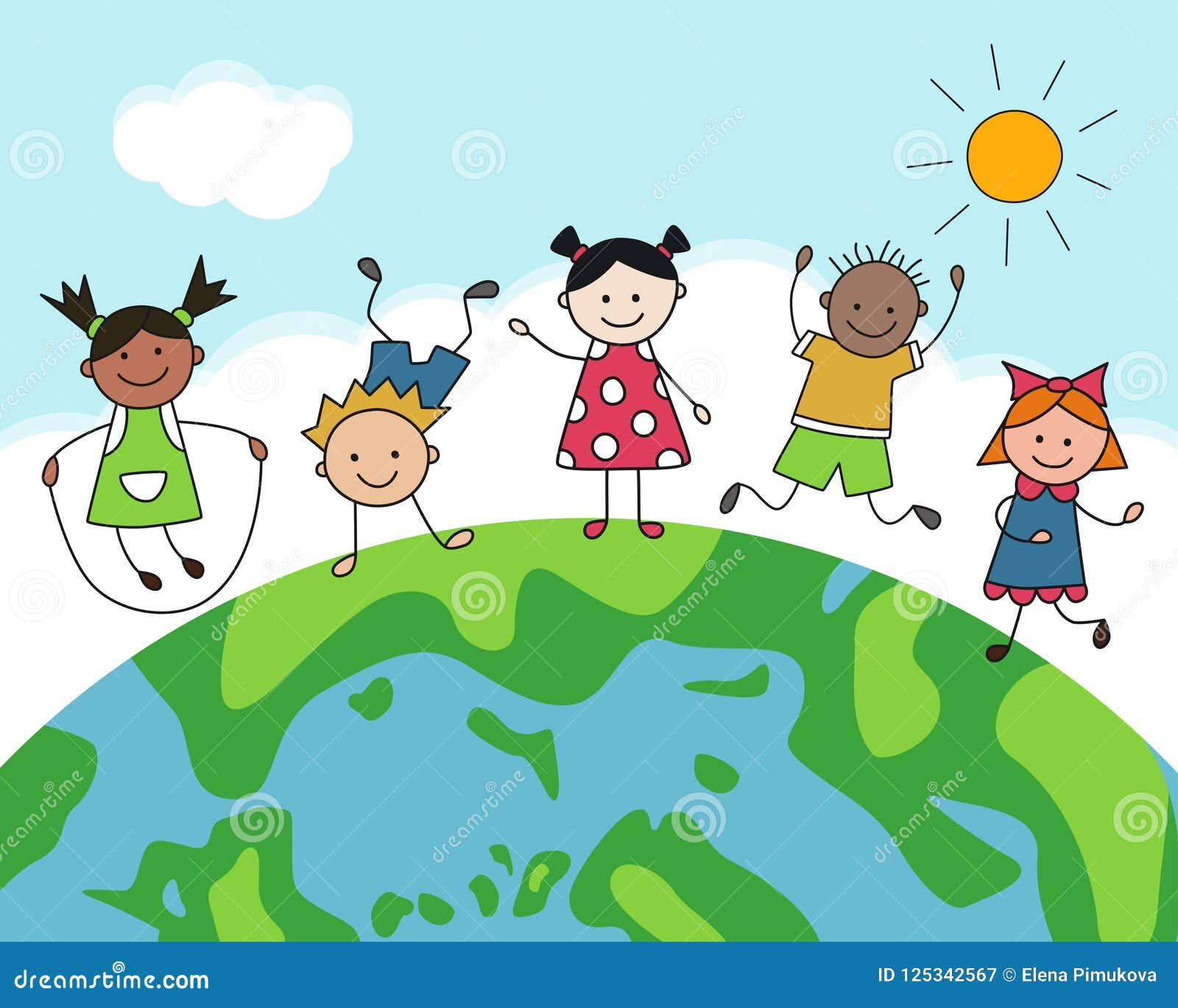 Day of Peace. Multicultural Happy Children on Globe. Color Card in Cartoon  Style Stock Vector - Illustration of nature, earth: 125342567