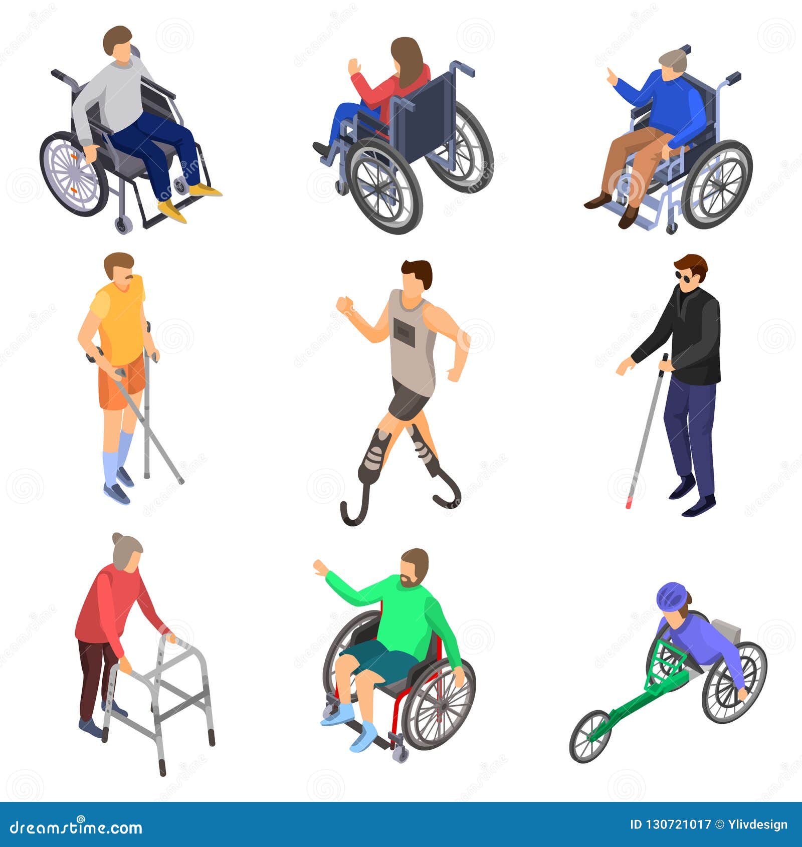 day persons disabilities icon set, isometric style