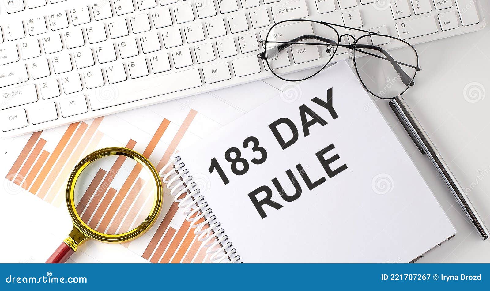 183 DAY RULE Text Written on a Notebook with Keyboard, Chart,and