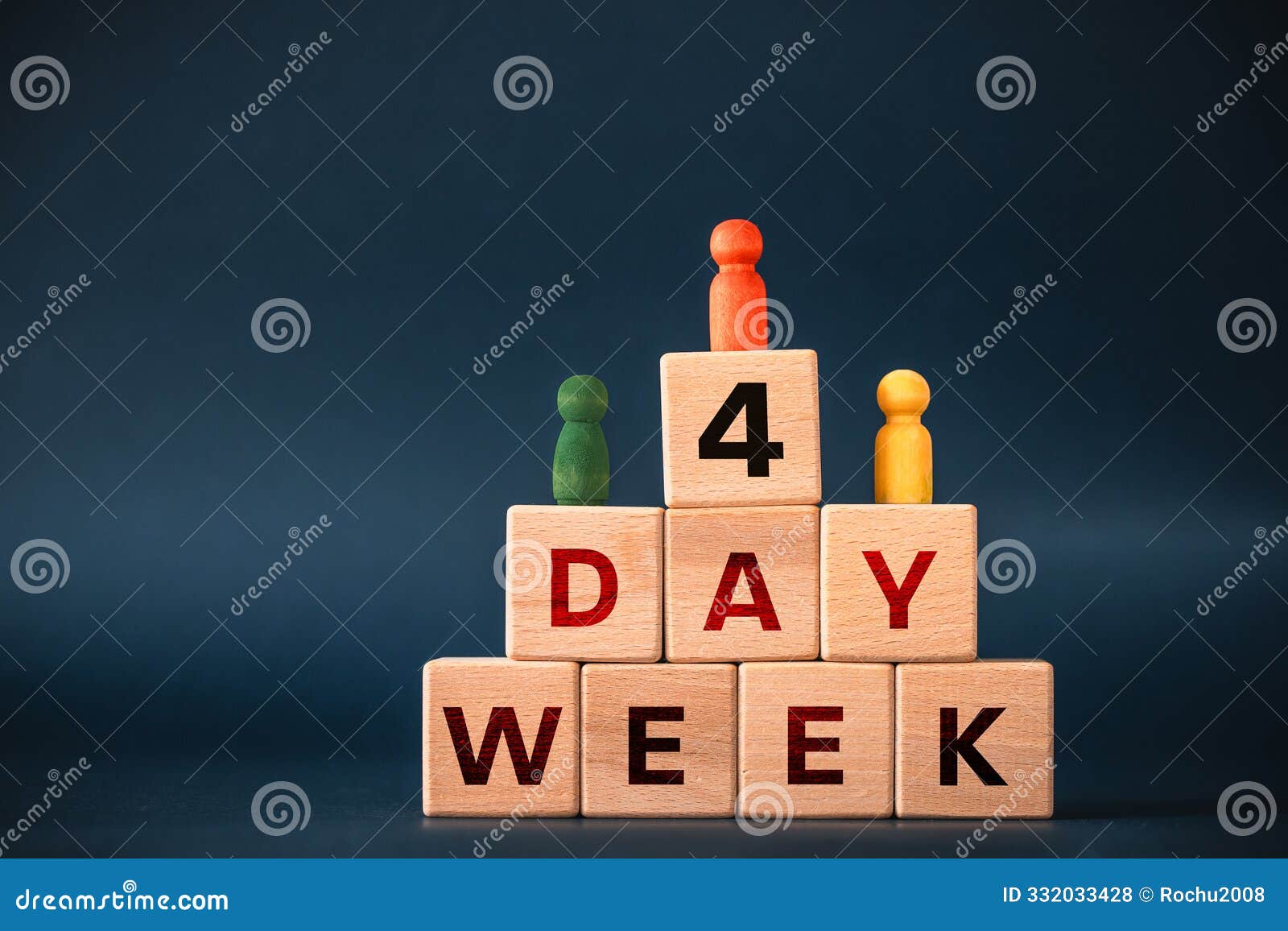 4 day week, business concept.  of shortening the work week. words 4 day work week. colorful figures of people standing on