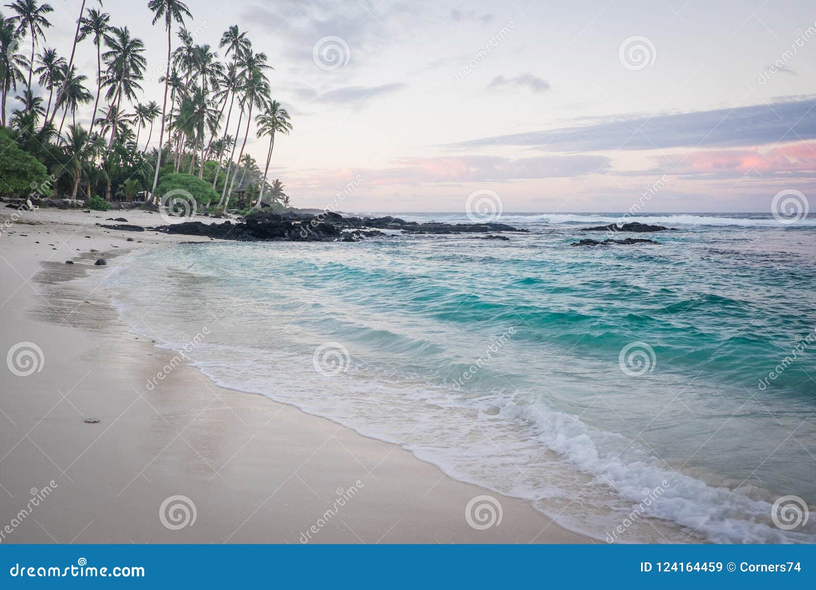 daybreak at lefaga matautu beach, upolu island, samoa, south pac