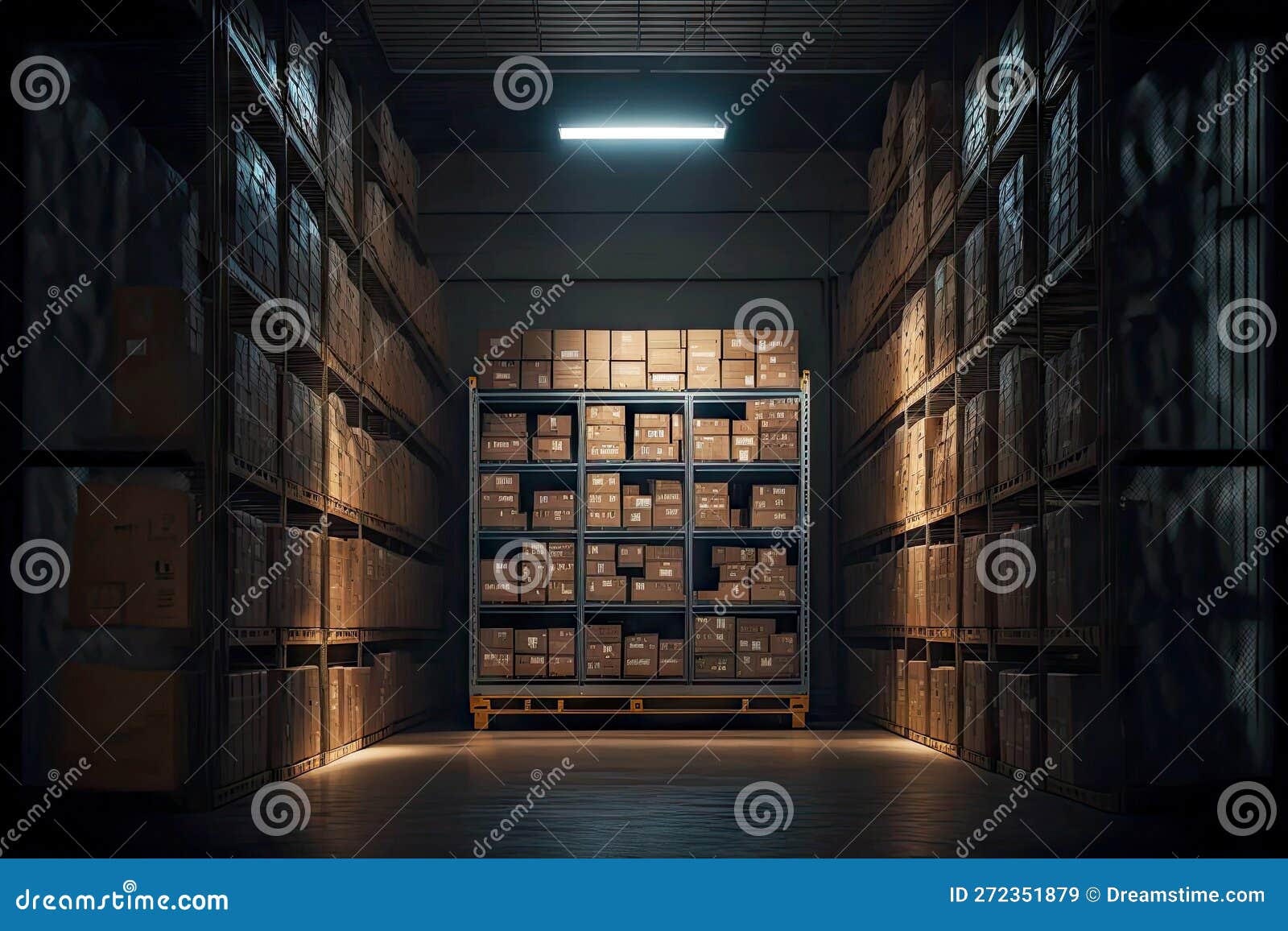 Daylightlit Racks with Boxes and Case in Warehouse Stock Illustration