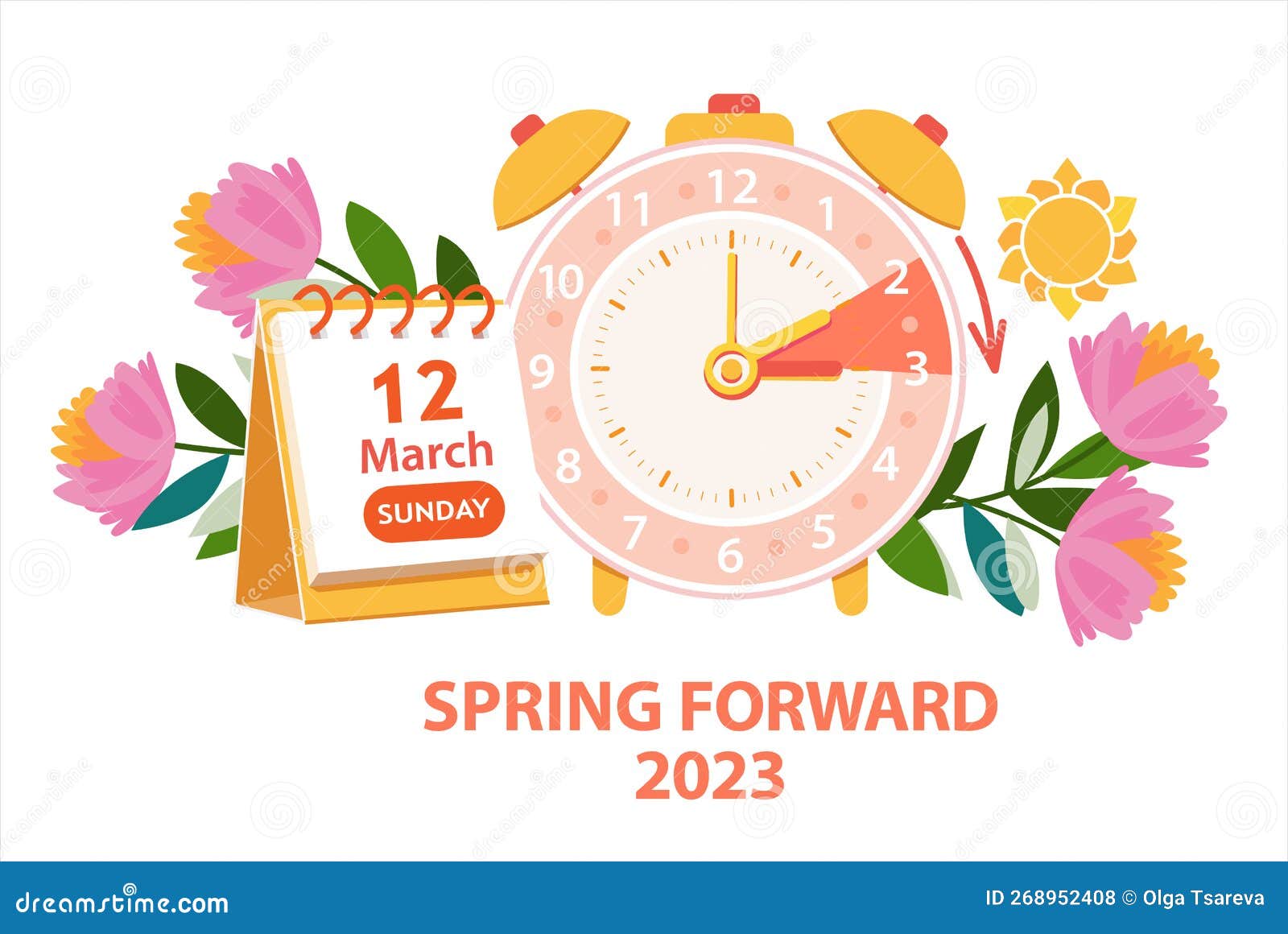 Premium Vector  Daylight saving time march 12 2023 concept clock