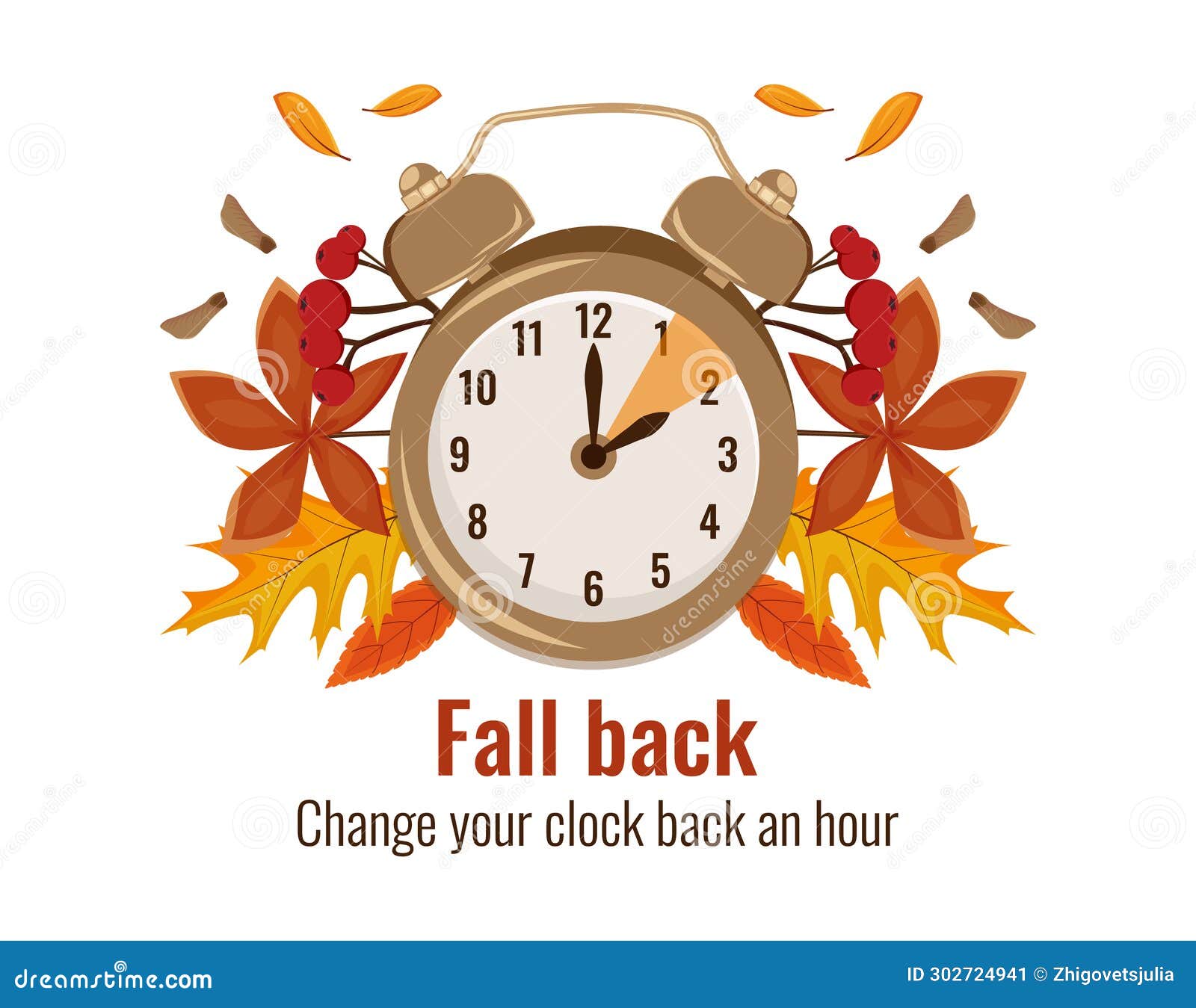 Daylight Saving Time Concept. Autumn Landscape with Text Fall Back