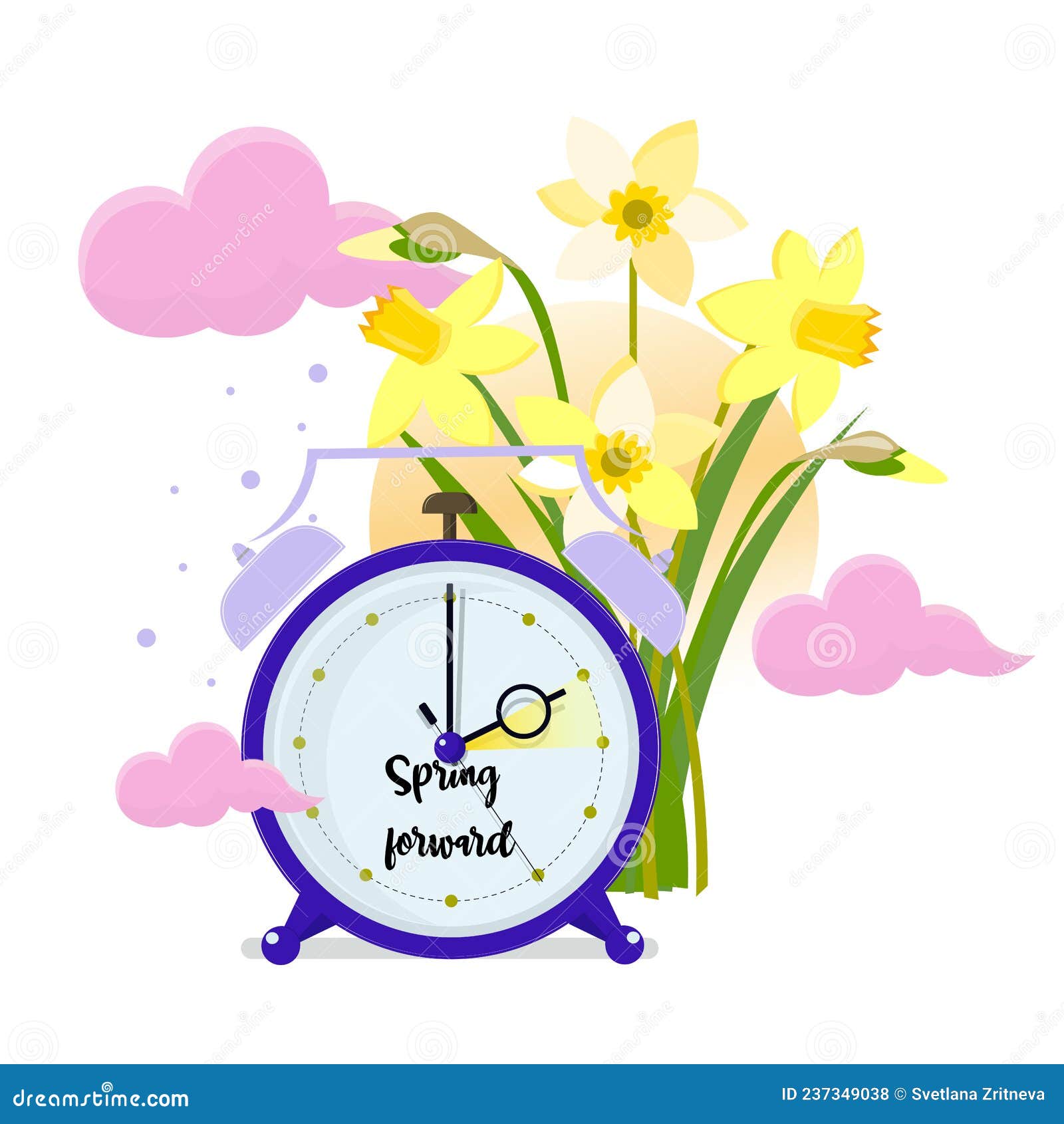 Spring Time forward. Summer clock change. Daylight saving time. Vector Stock Vector