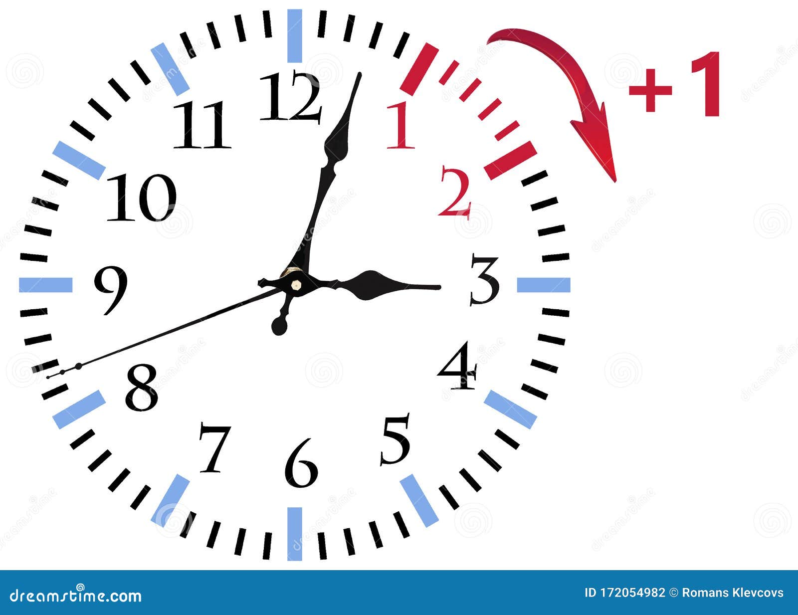 Daylight Saving Time DST. Blue Sky with White Clouds and Clock Stock