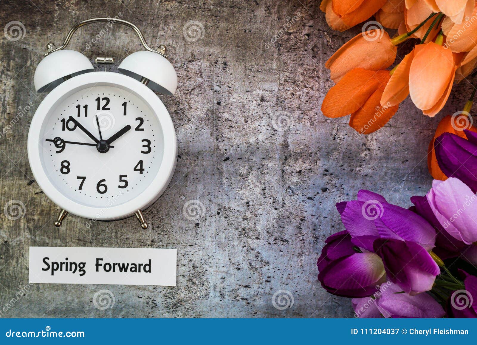 daylight savings time spring forward concept flat lay