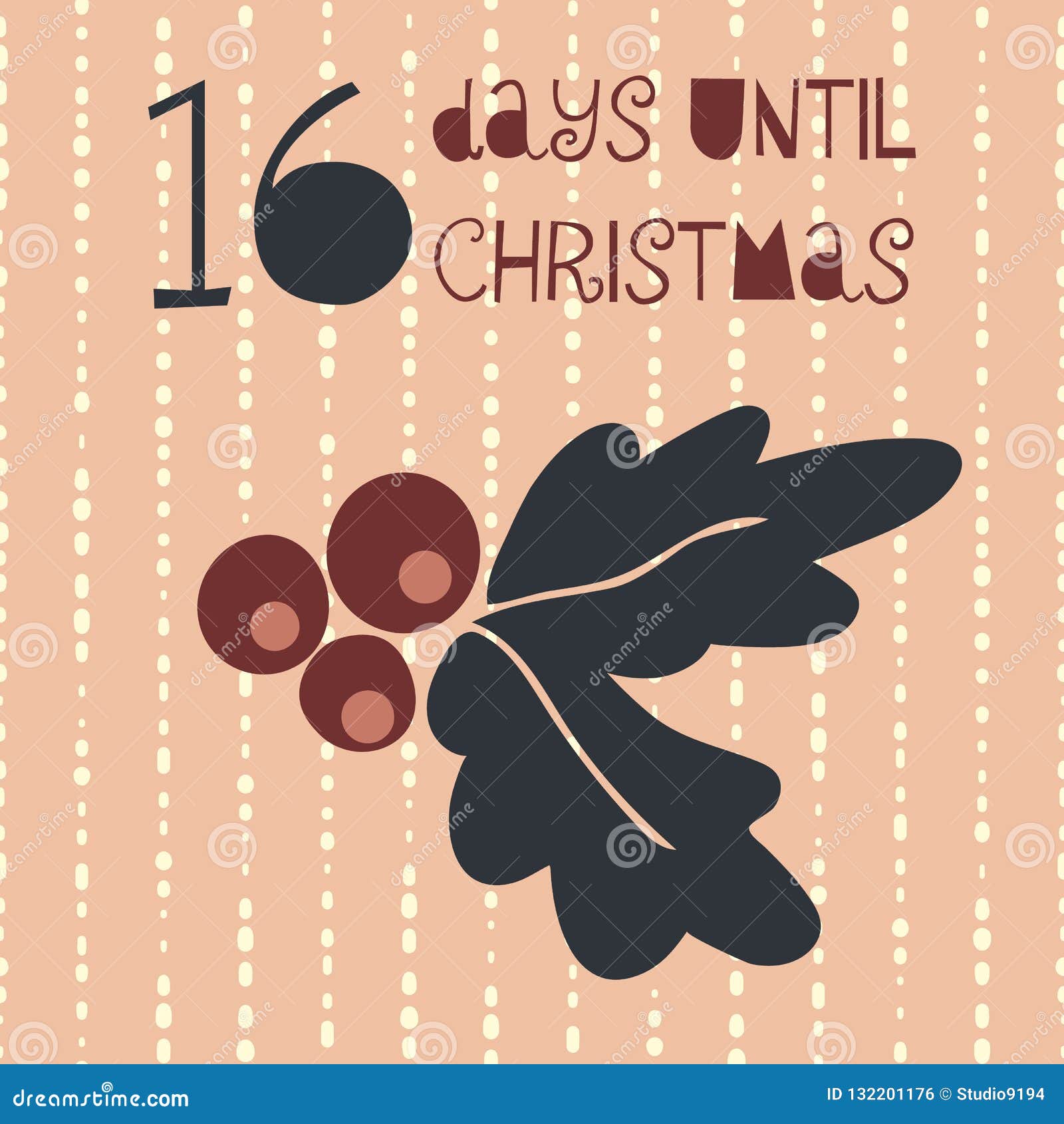 16 days until christmas  . christmas countdown sixteen days til santa. vintage scandinavian style. hand drawn