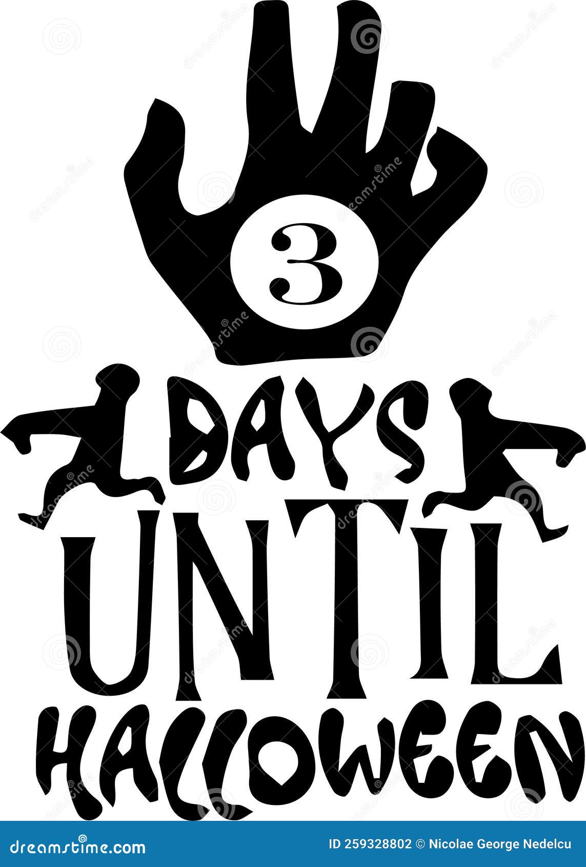 3 Days until Halloween, Simple Design Made in Black with Some Specific Elements on it Stock