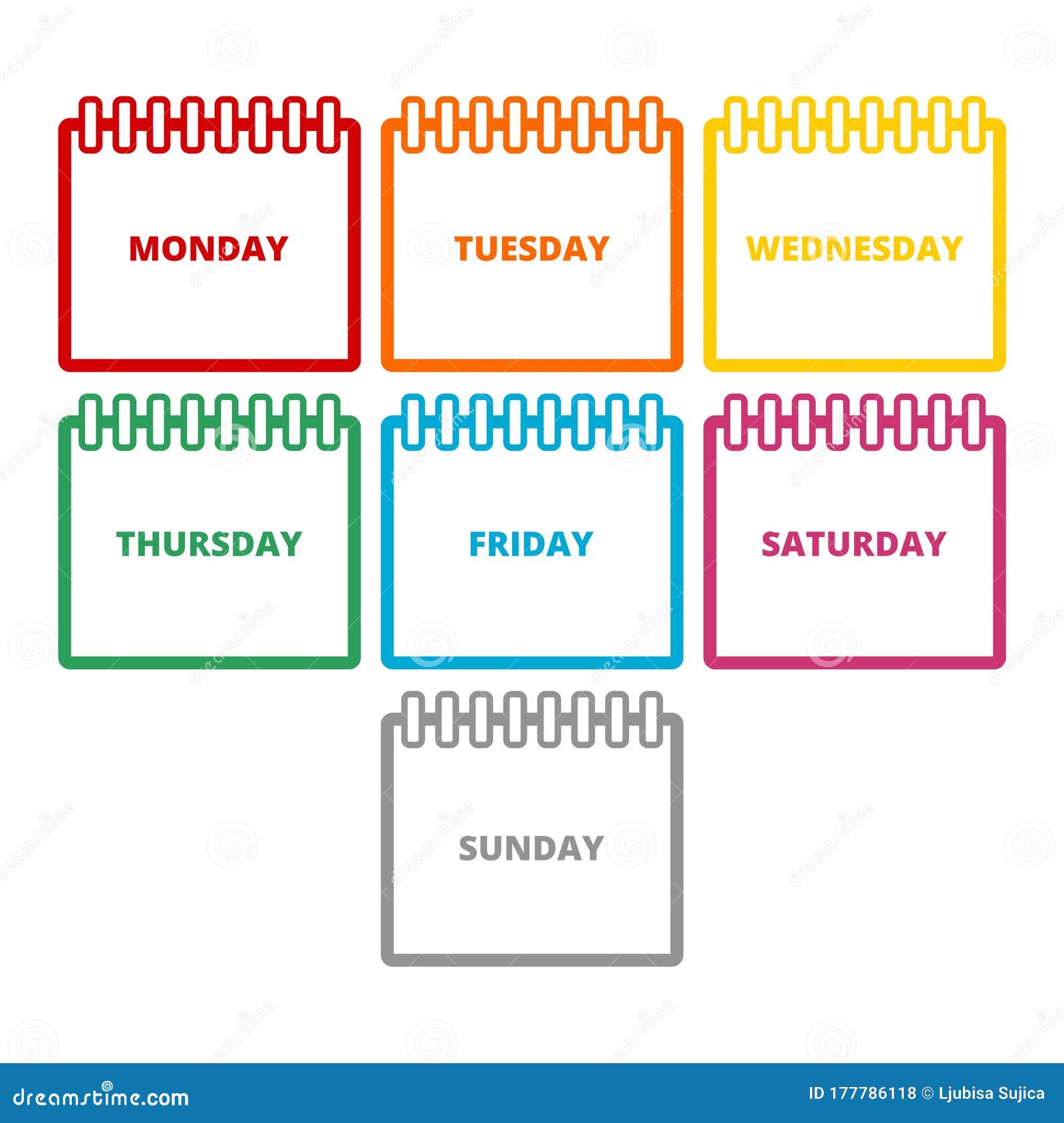 Days of the Week, Calendar Sheets with the Days of the Week Stock Calendar Days Of The Week
