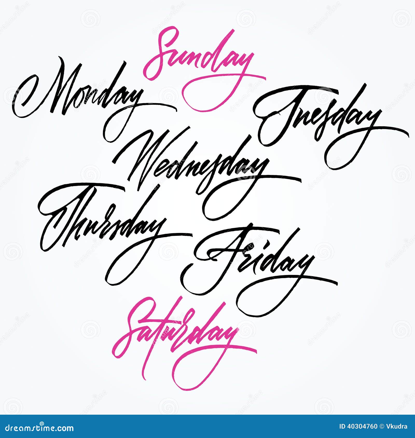 days of the week. calligraphy.