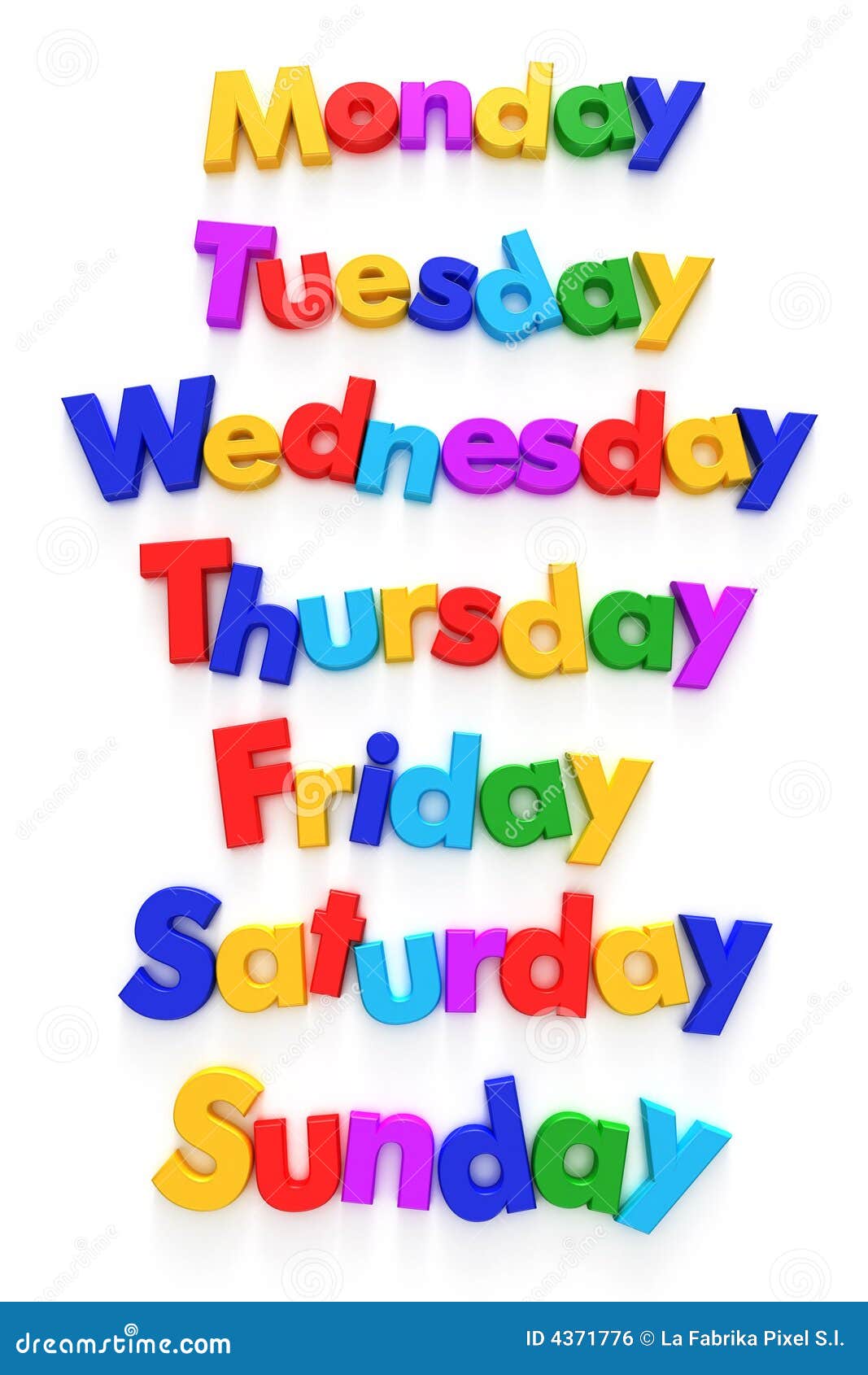 days of the week in letter magnets