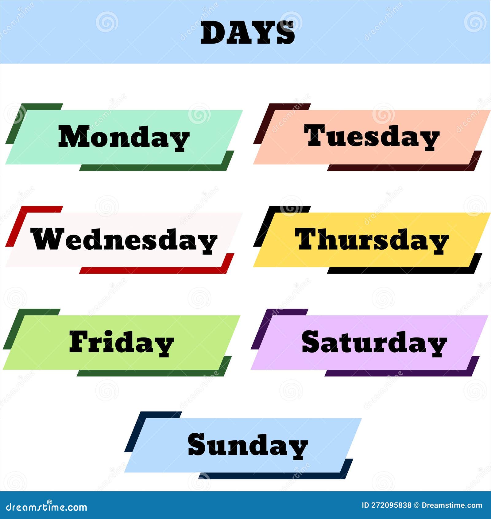 Days of the week: Sunday, Monday, Tuesday, Wednesday, Thursday, Friday,  Saturday Stock Vector