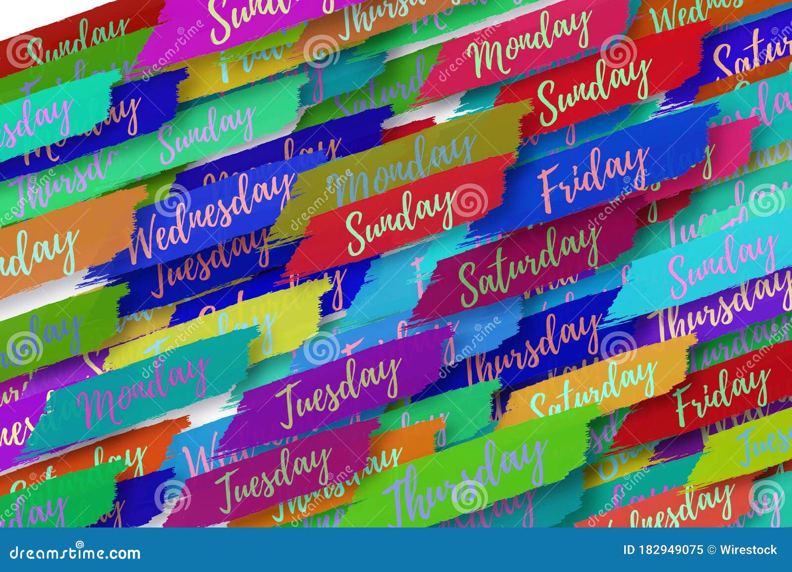 Days of the Week Written on Different Colors on a White Background ...