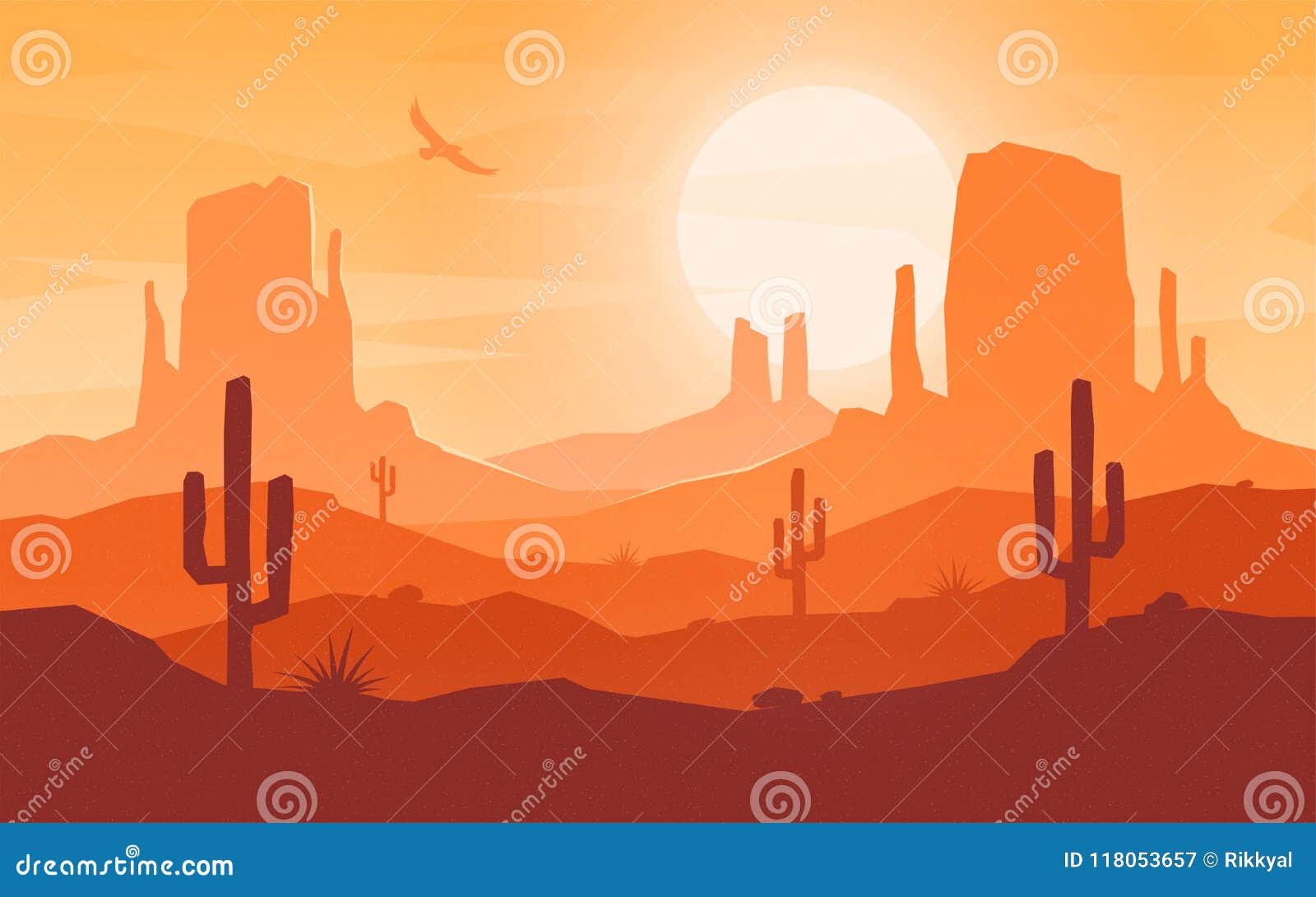 daytime cartoon flat style desert landscape.