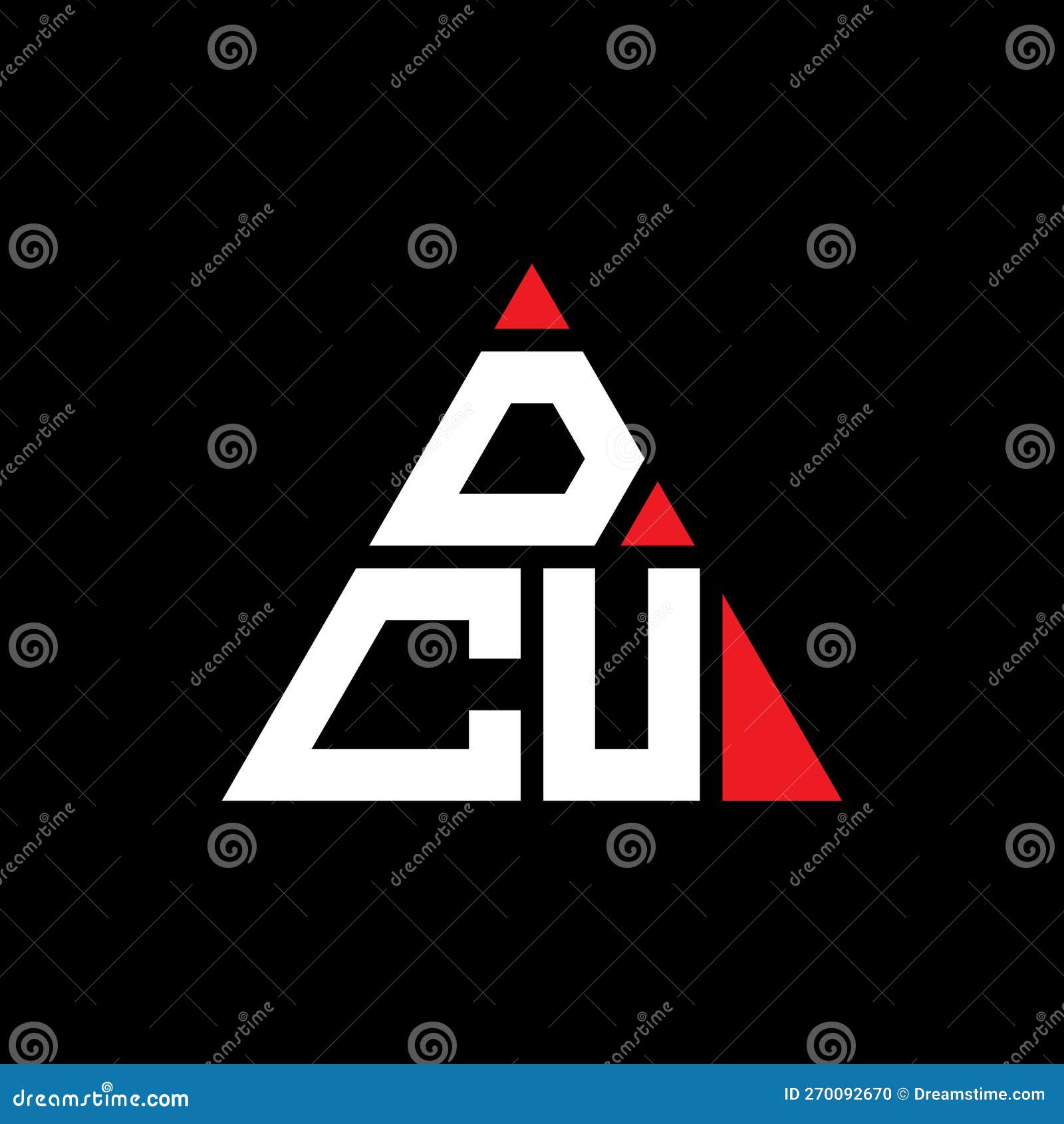dcu triangle letter logo  with triangle . dcu triangle logo  monogram. dcu triangle  logo template with red