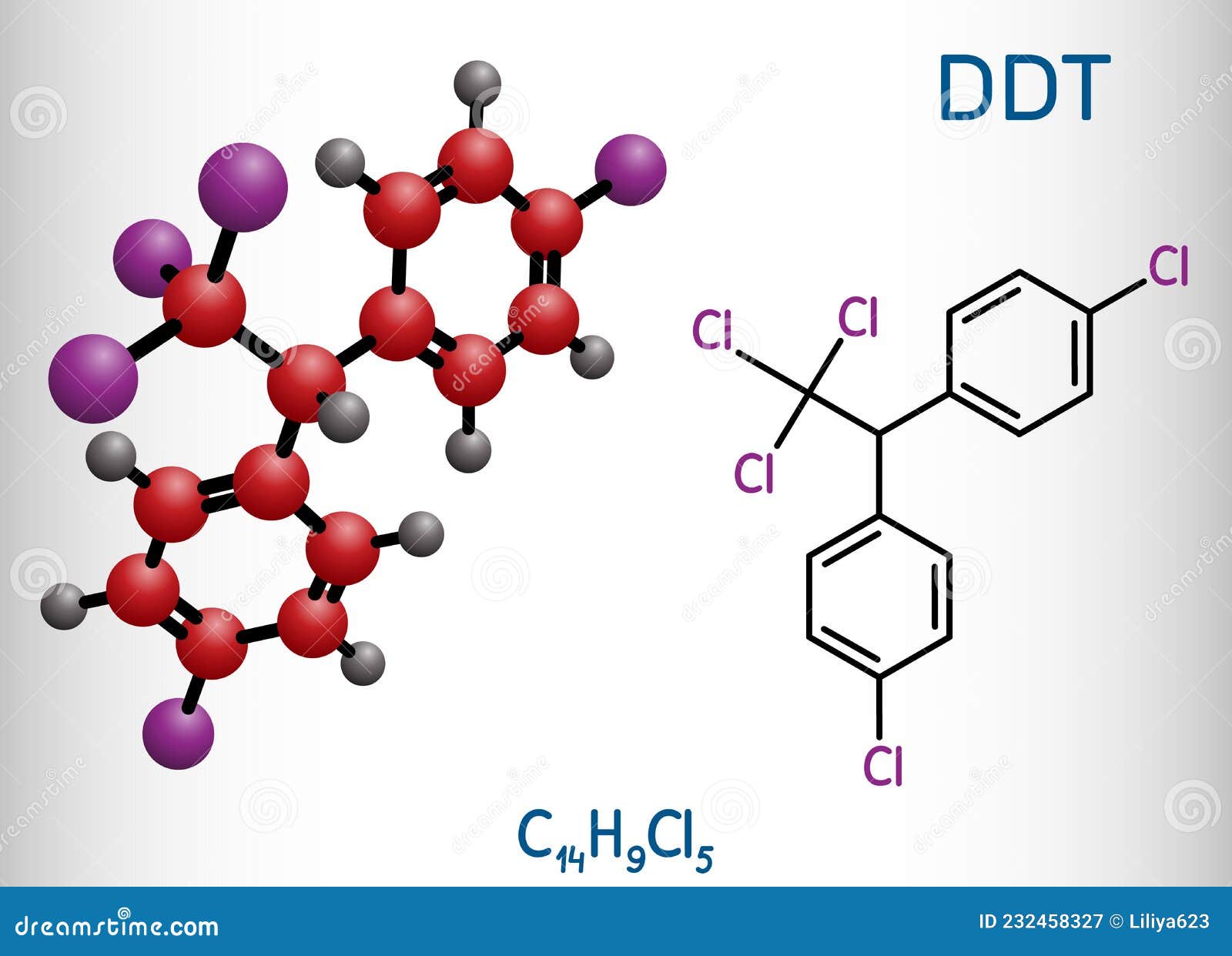 DDT, Dichlorodiphenyltrichloroethane Molecule. it is Commonly Used