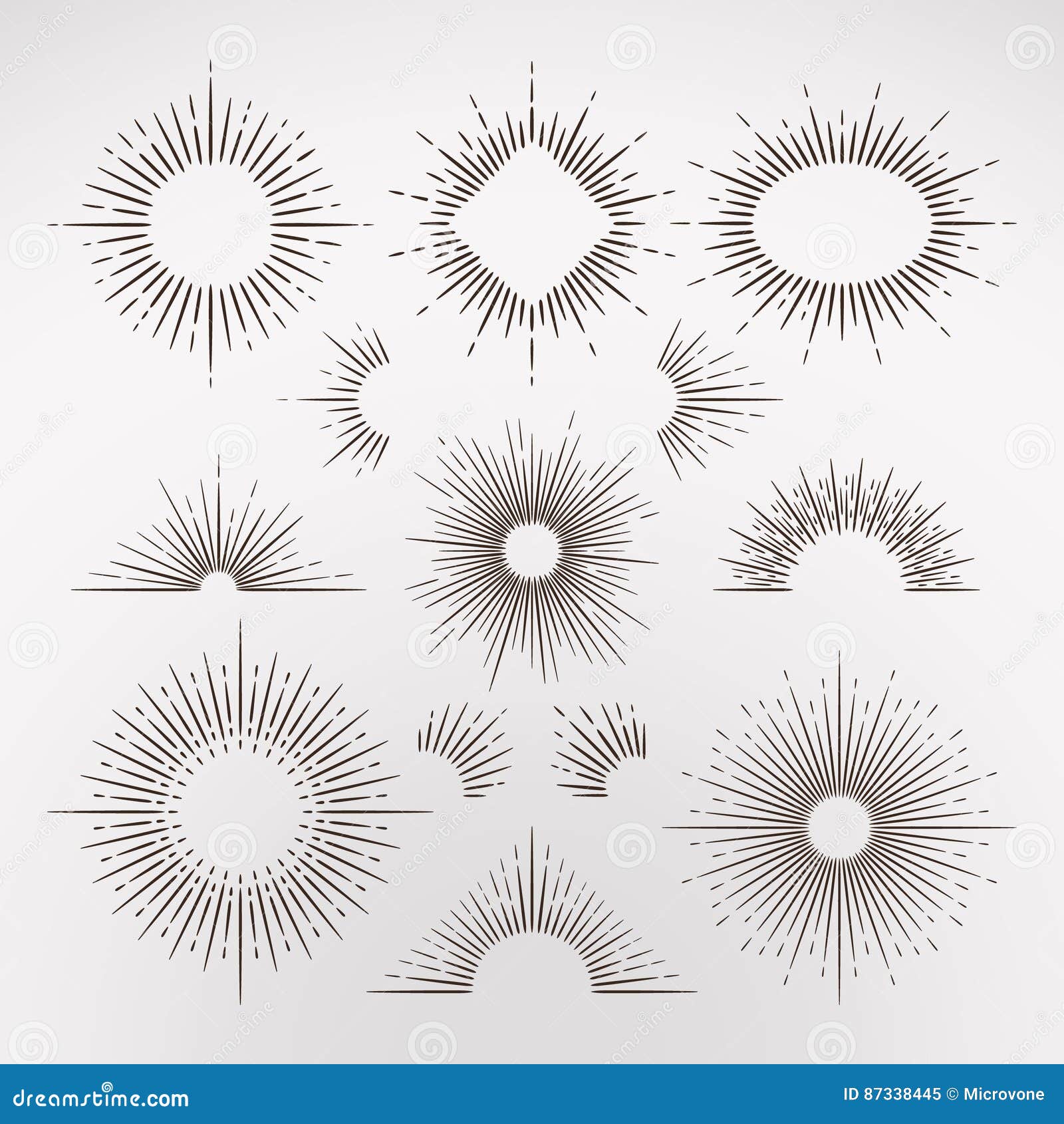 De abstracte zon barstte stralen met grens en van de kaders uitstekende kunst vectorreeks De elementen van het zonnestraalkader voor grafisch ontwerp, illustratie van uitstekende radiale lijnzonnestraal