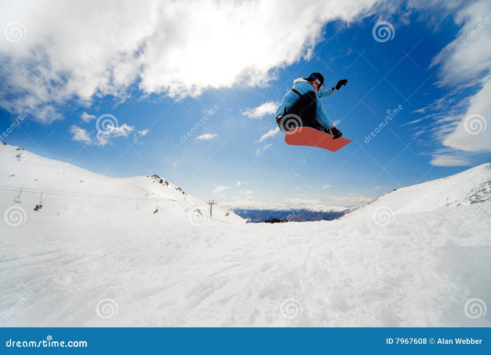 De actie van Snowboarding