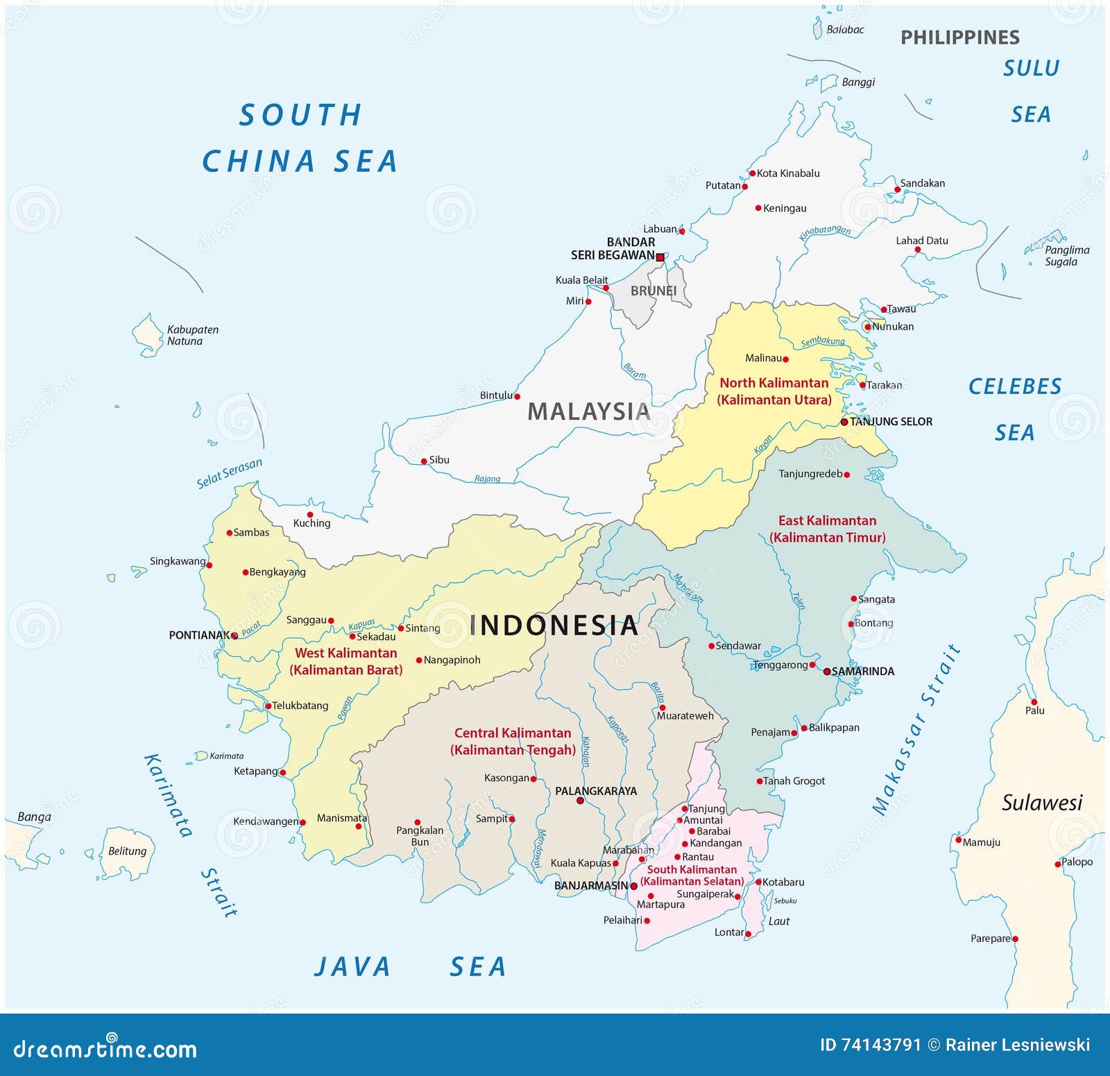 De Administratieve Kaart  Van Borneo van Kalimantan  Stock 