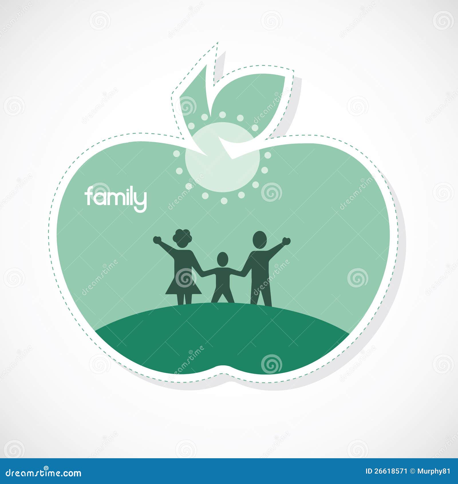 De appelvormige sticker van de familie -. Vector illustratie van familieplaatsen in groene appel