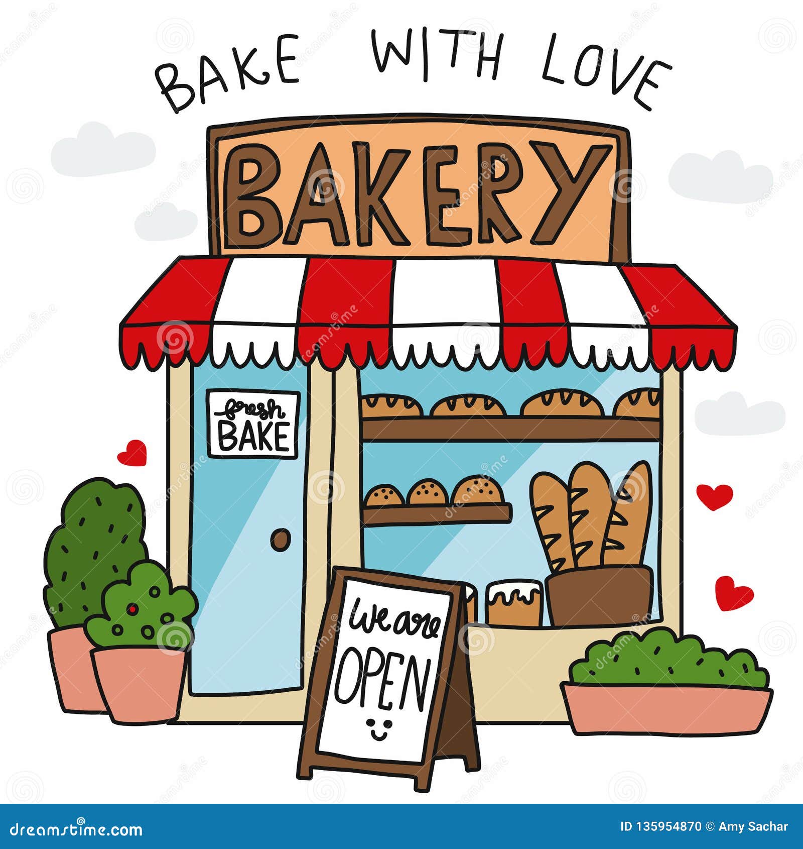 Bakery Shop Bake with Love Cartoon Vector Illustration Stock Vector