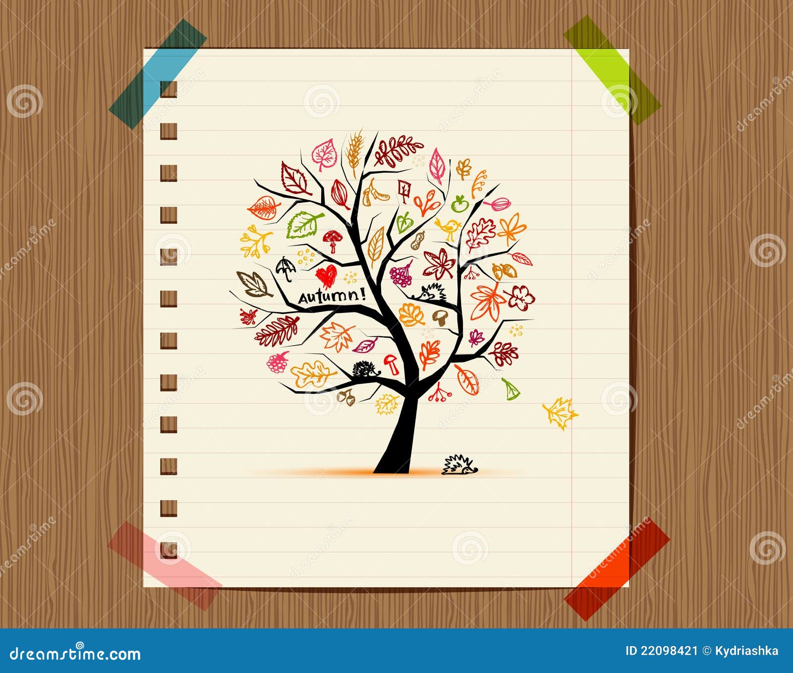 De boom van de herfst, schetstekening voor uw ontwerp,