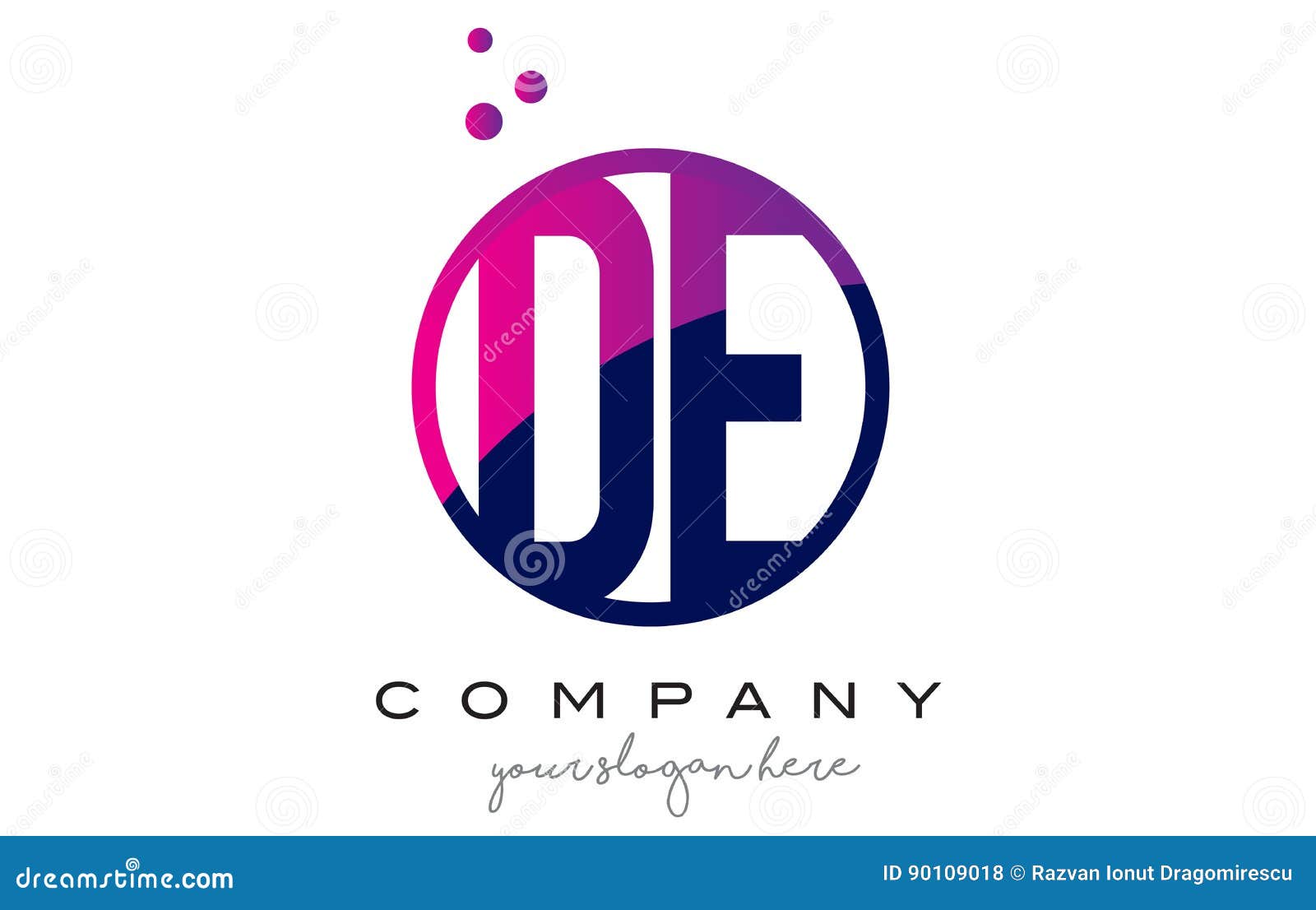 de d e circle letter logo  with purple dots bubbles