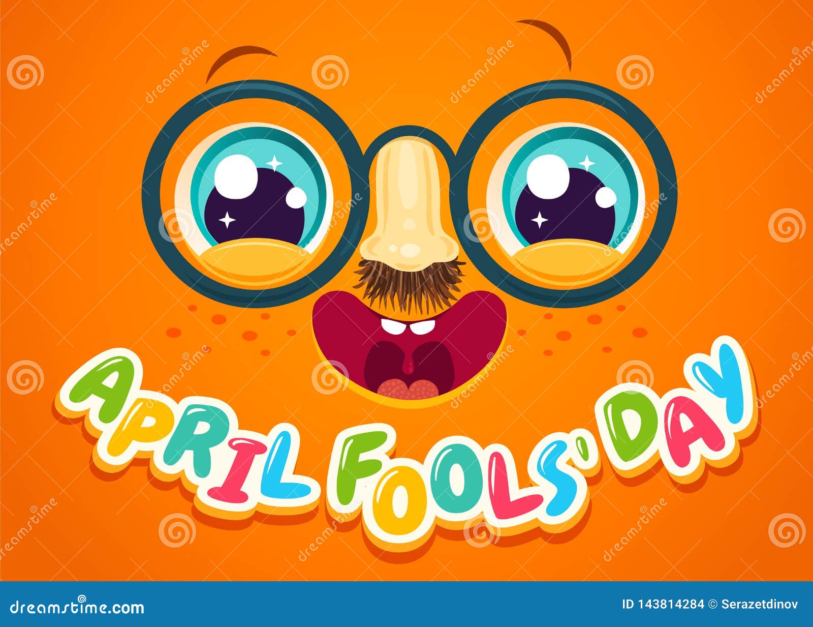 De vectorillustratie van leuk gezicht voor april voor de gek houdt dag Kawaiigezicht met ogen en sproeten De Dag van April Fools `