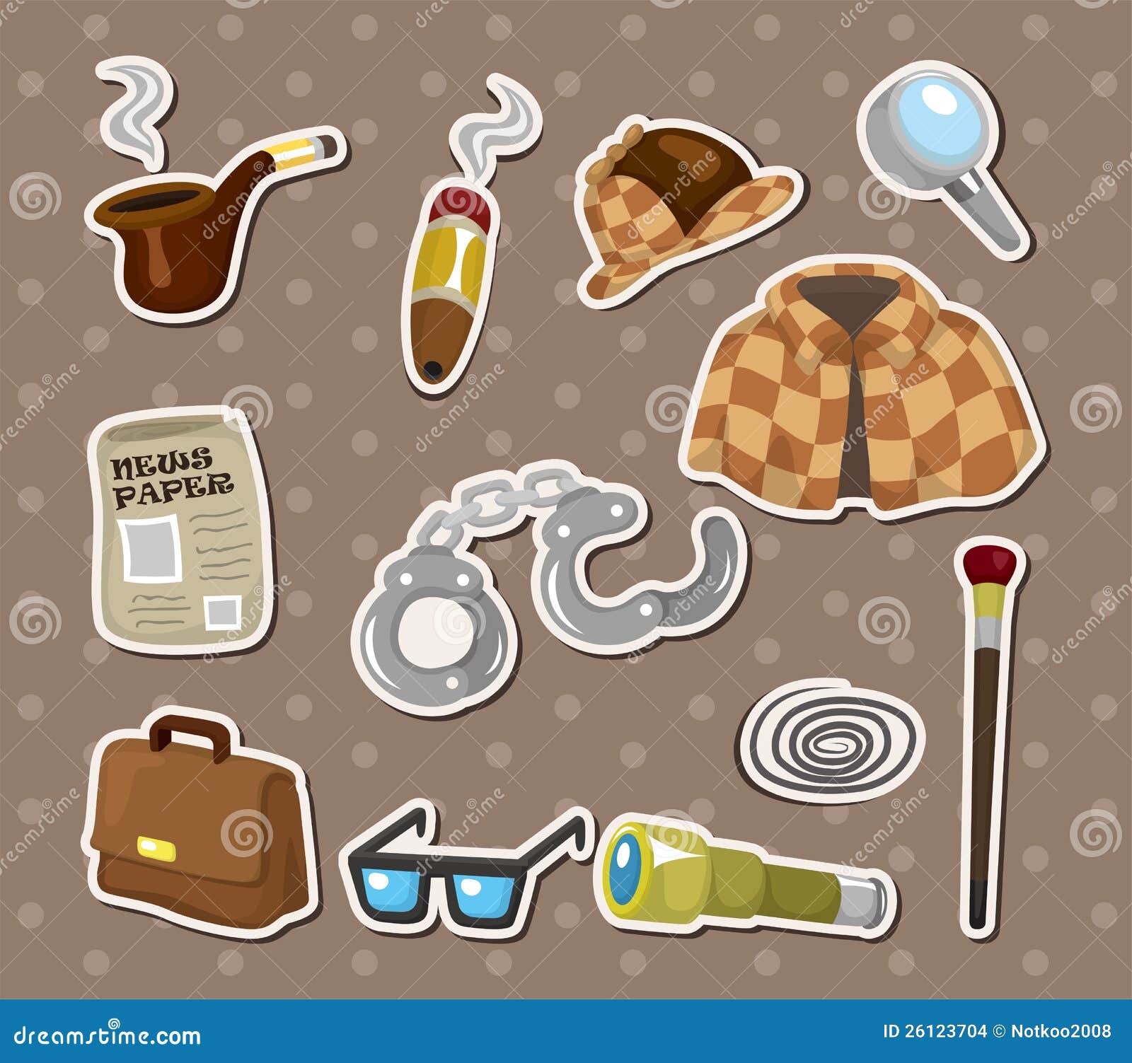 De Detectiveapparatuur Van Het Beeldverhaal Stickers Vector Illustratie