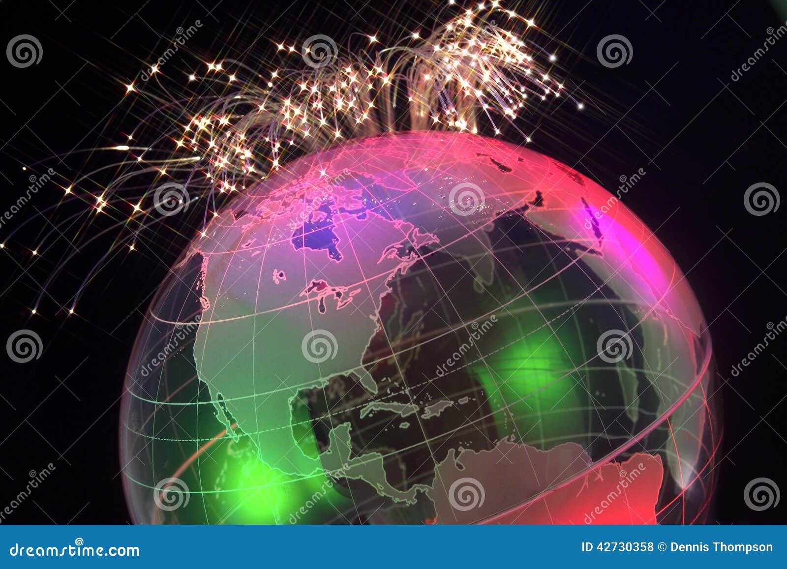 DE DRAAD VAN DE VEZELoptica OVER WERELDbol. Vezel Optische Kabel die Wereldbol behandelt